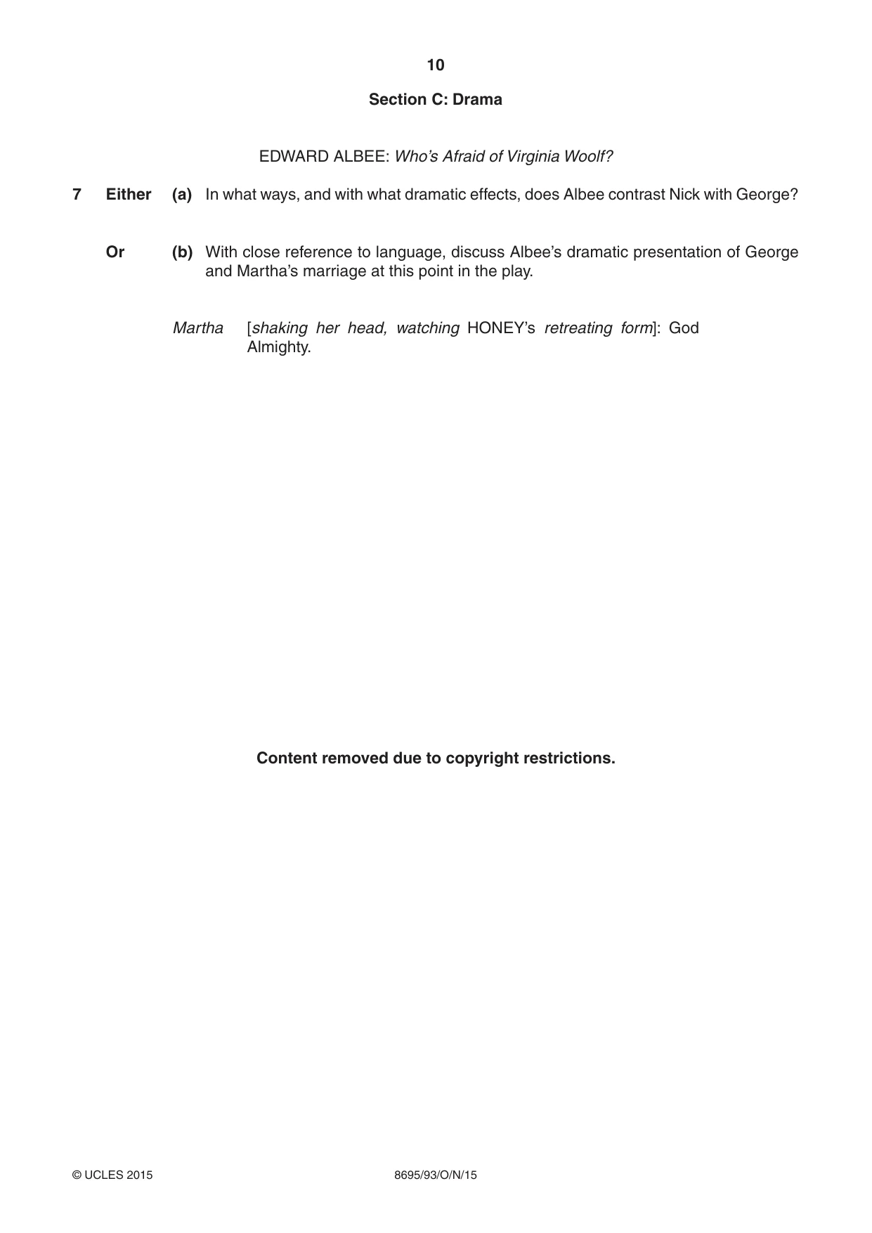 Cambridge A Level English - Language and Literature (AS Level only, from 2016) 8695 2015 Oct/Nov Paper 9 · Variant 3 question paper, page 10 of 16