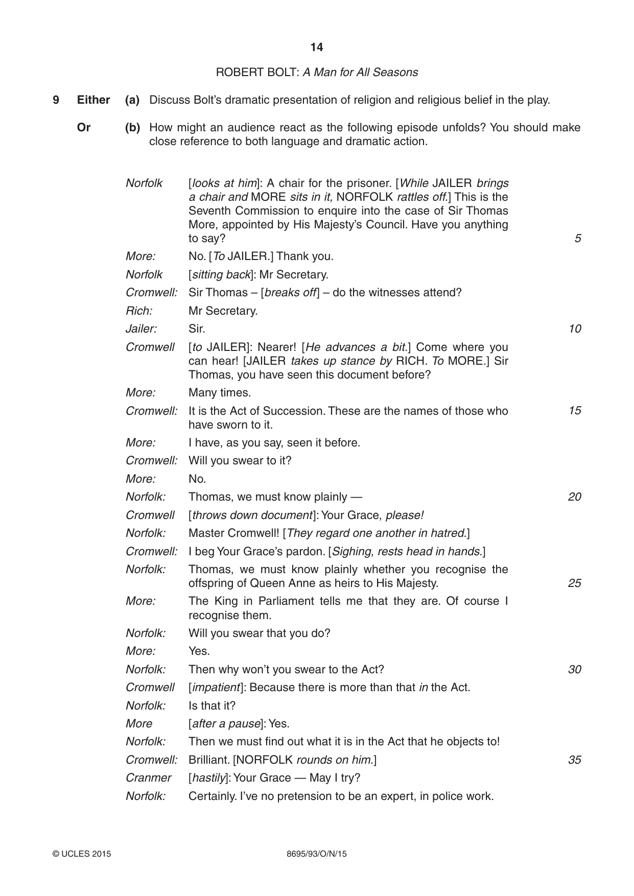 Cambridge A Level English - Language and Literature (AS Level only, from 2016) 8695 2015 Oct/Nov Paper 9 · Variant 3 question paper, page 14 of 16