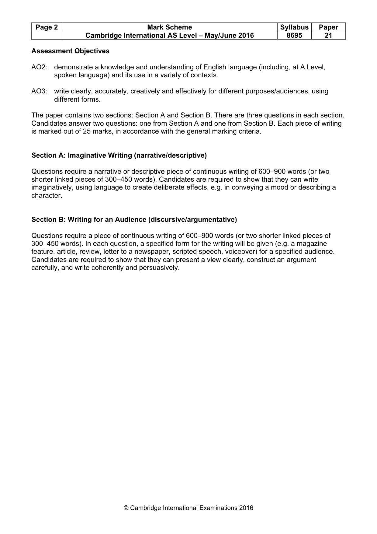 Mark scheme, page 2 of 4
