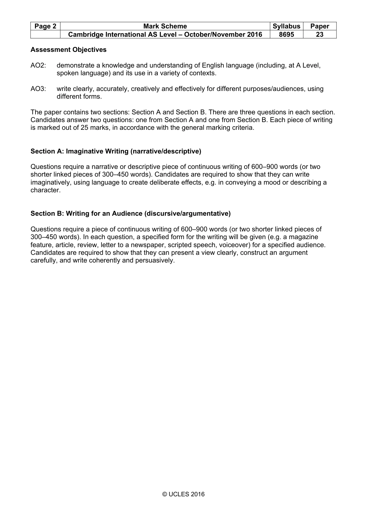 Mark scheme, page 2 of 4