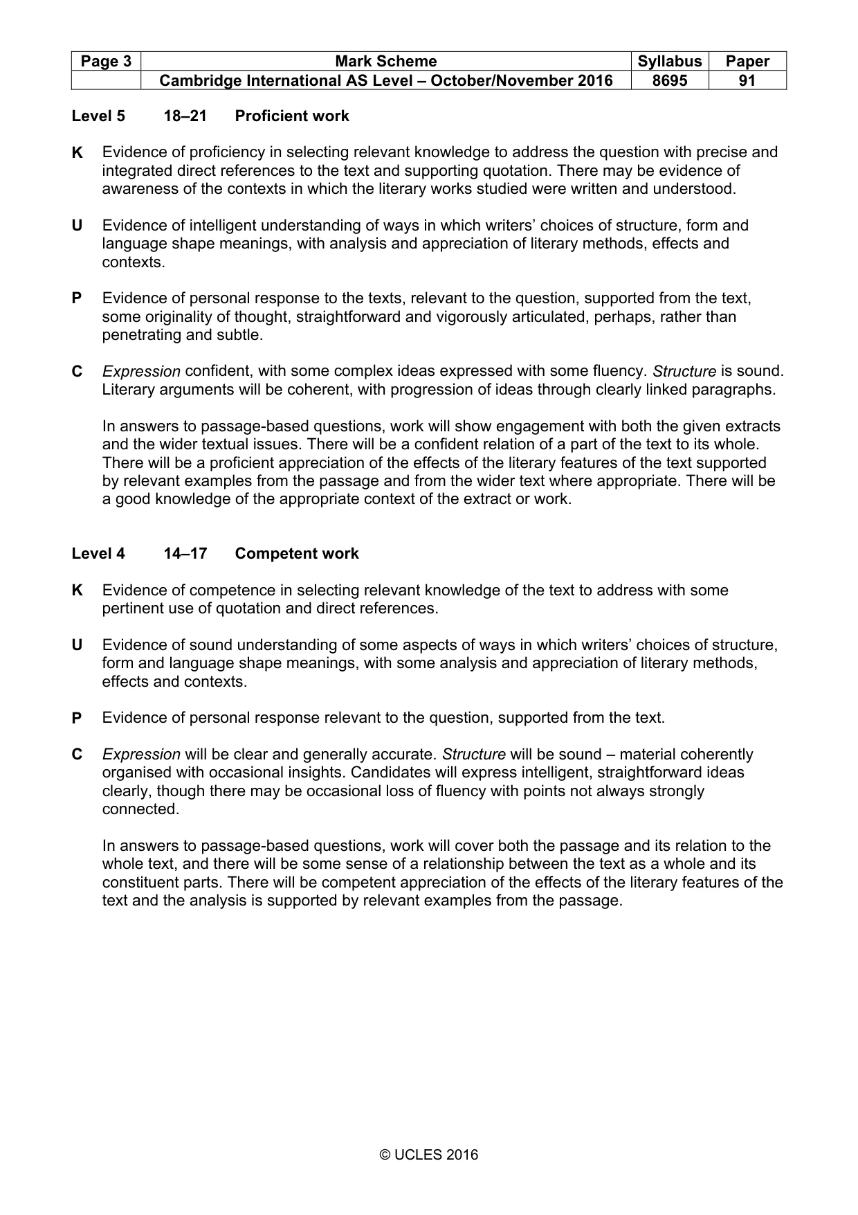 Mark scheme, page 3 of 5
