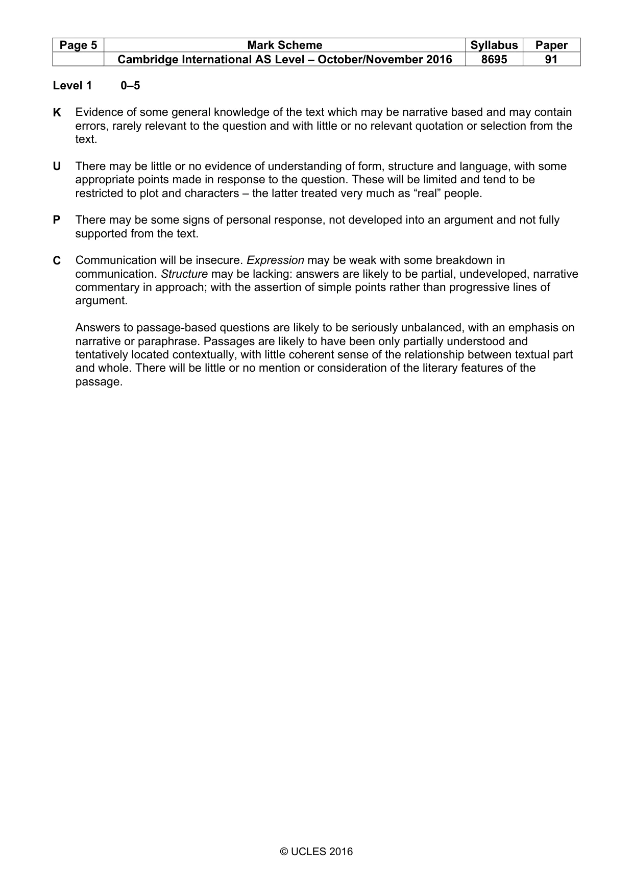 Mark scheme, page 5 of 5