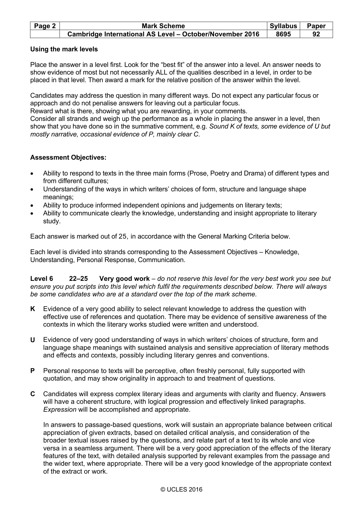 Mark scheme, page 2 of 5