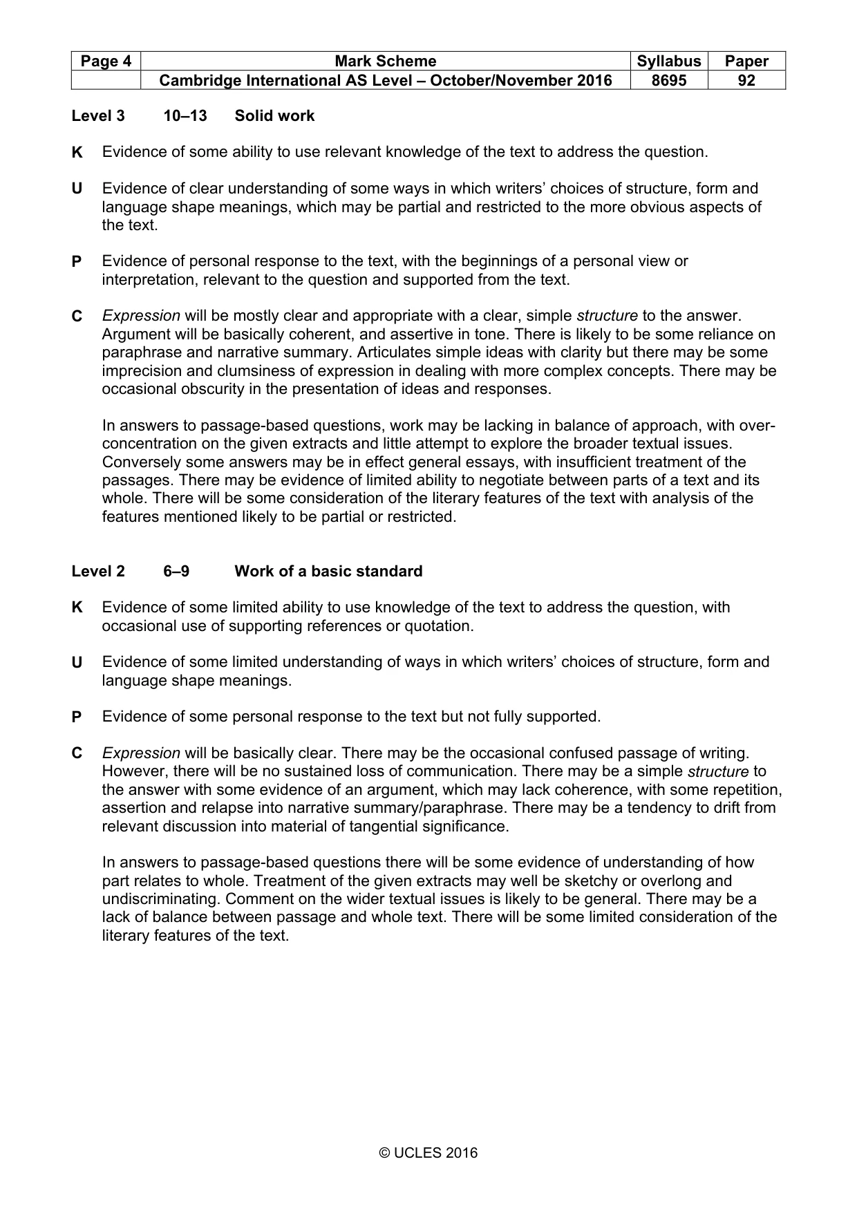 Mark scheme, page 4 of 5