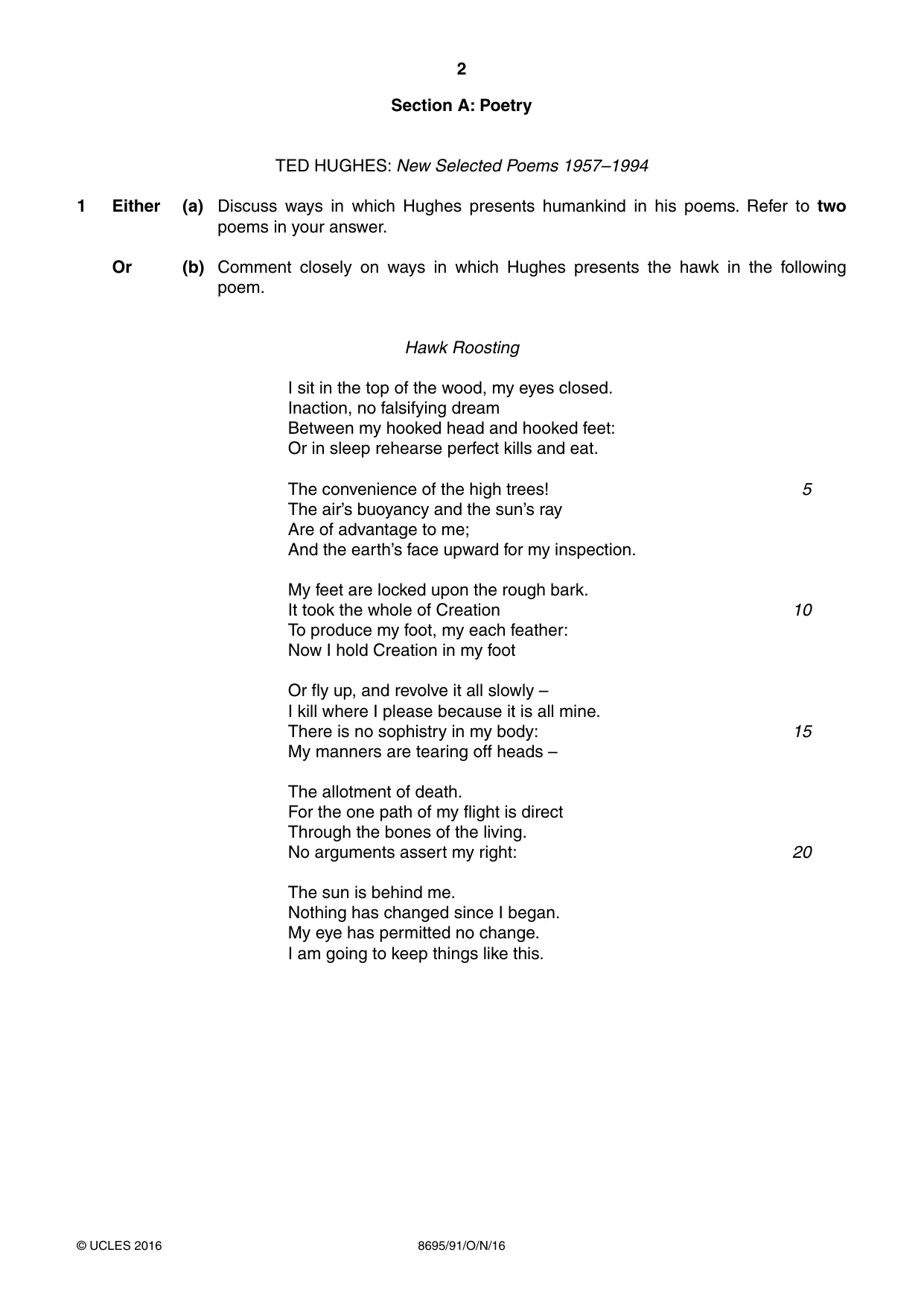 Cambridge A Level English - Language and Literature (AS Level only, from 2016) 8695 2016 Oct/Nov Paper 9 · Variant 1 question paper, page 2 of 20