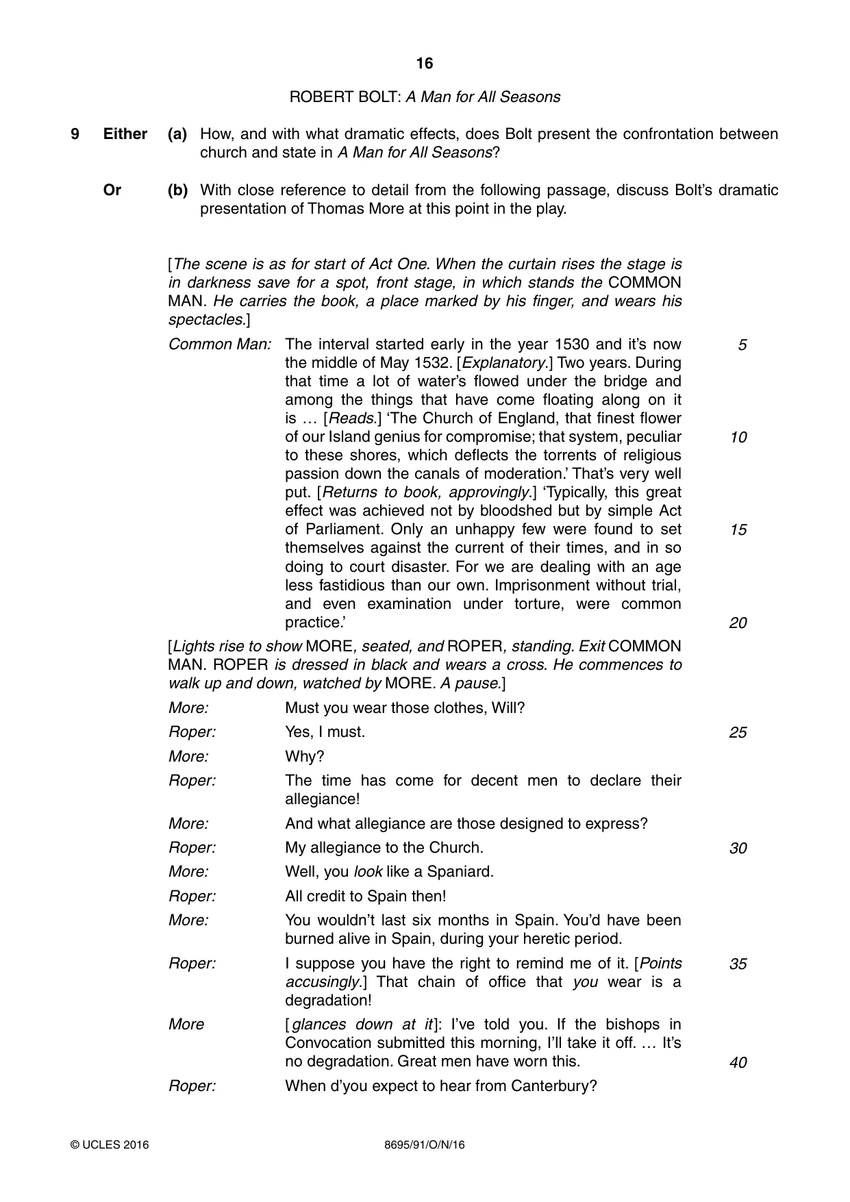 Cambridge A Level English - Language and Literature (AS Level only, from 2016) 8695 2016 Oct/Nov Paper 9 · Variant 1 question paper, page 16 of 20