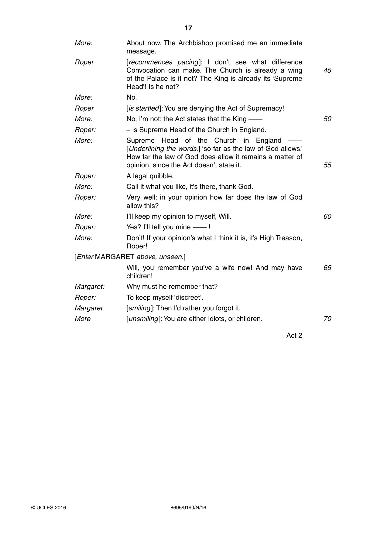 Cambridge A Level English - Language and Literature (AS Level only, from 2016) 8695 2016 Oct/Nov Paper 9 · Variant 1 question paper, page 17 of 20
