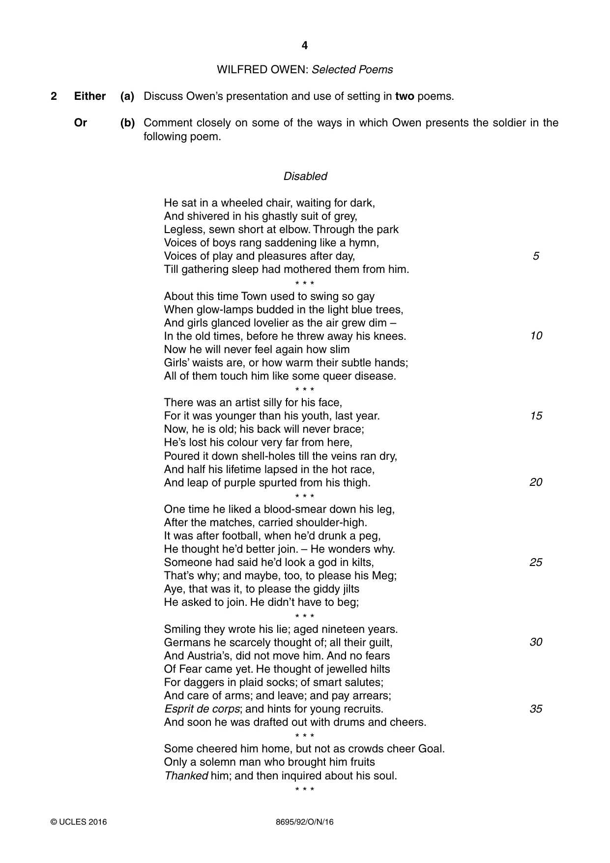 Cambridge A Level English - Language and Literature (AS Level only, from 2016) 8695 2016 Oct/Nov Paper 9 · Variant 2 question paper, page 4 of 20