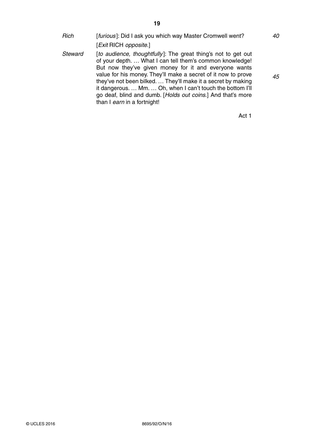 Cambridge A Level English - Language and Literature (AS Level only, from 2016) 8695 2016 Oct/Nov Paper 9 · Variant 2 question paper, page 19 of 20