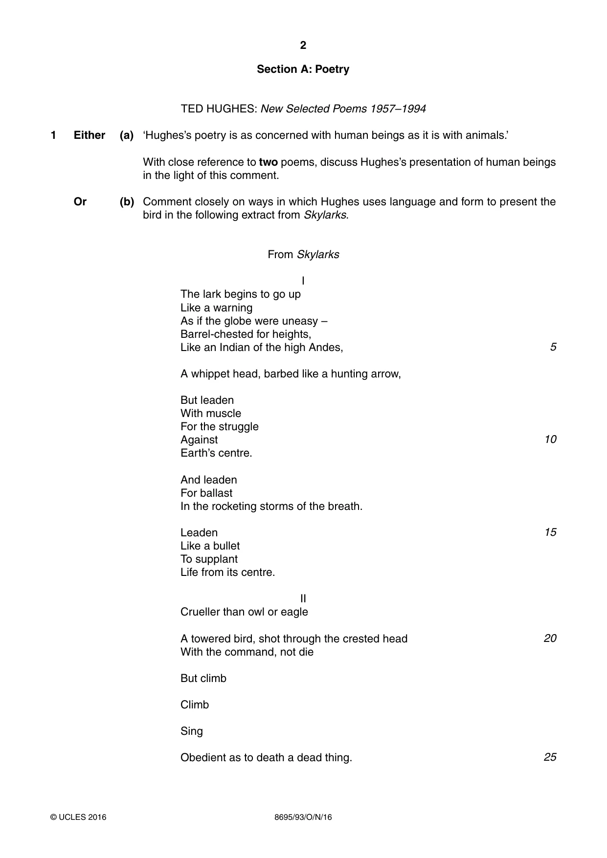 Cambridge A Level English - Language and Literature (AS Level only, from 2016) 8695 2016 Oct/Nov Paper 9 · Variant 3 question paper, page 2 of 20