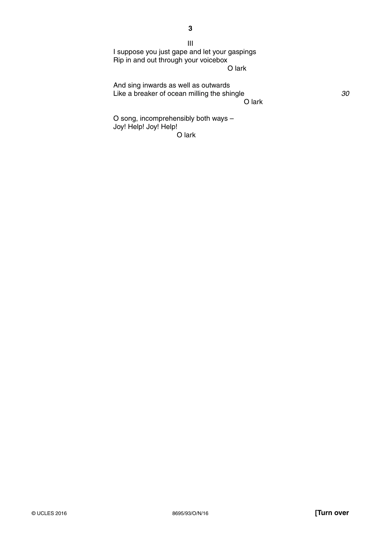 Cambridge A Level English - Language and Literature (AS Level only, from 2016) 8695 2016 Oct/Nov Paper 9 · Variant 3 question paper, page 3 of 20
