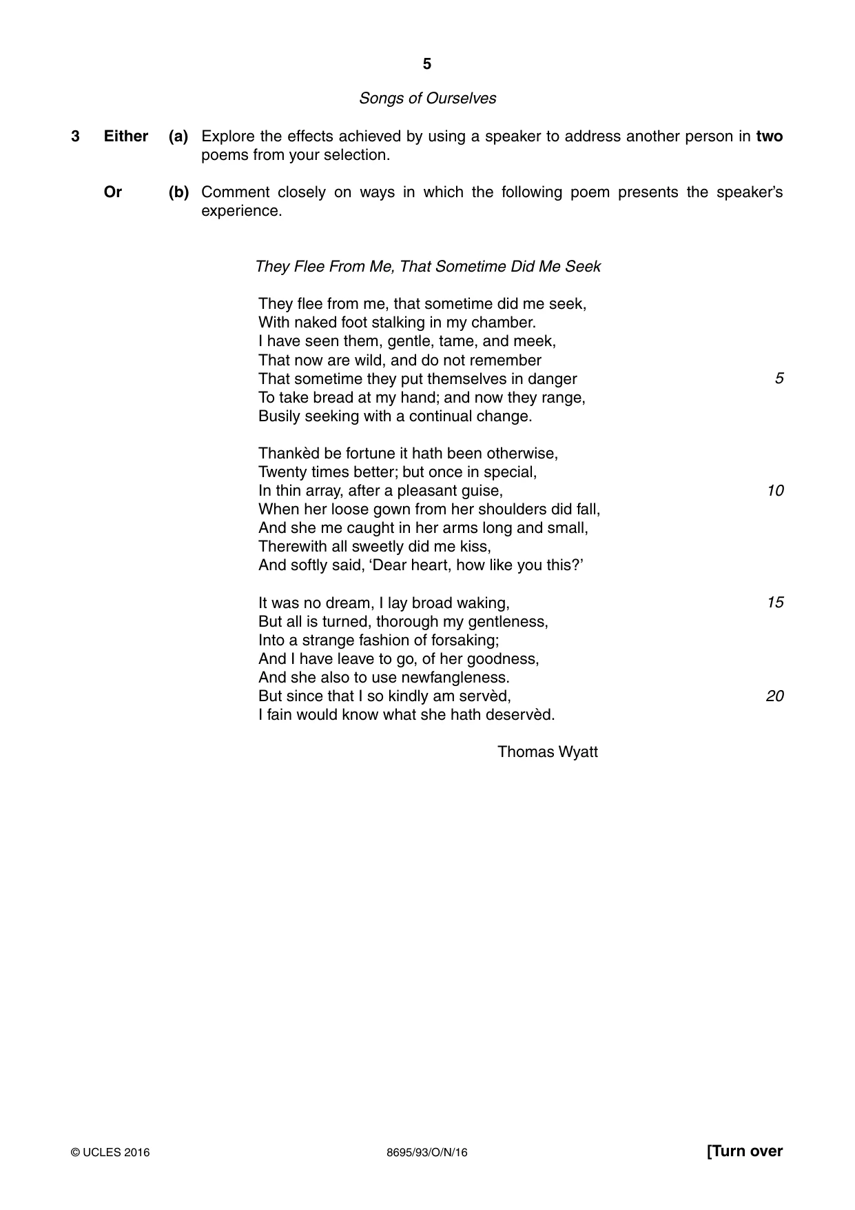 Cambridge A Level English - Language and Literature (AS Level only, from 2016) 8695 2016 Oct/Nov Paper 9 · Variant 3 question paper, page 5 of 20