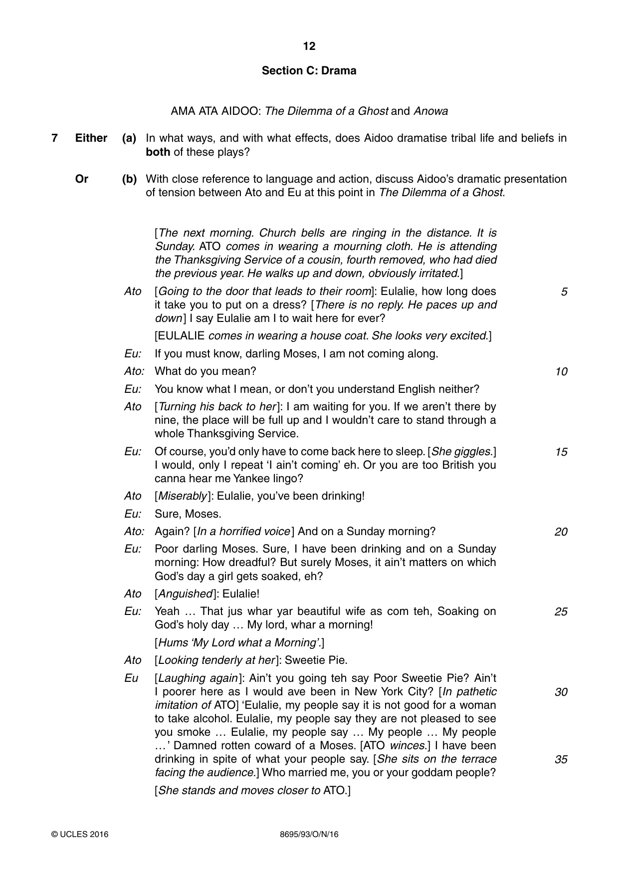 Cambridge A Level English - Language and Literature (AS Level only, from 2016) 8695 2016 Oct/Nov Paper 9 · Variant 3 question paper, page 12 of 20
