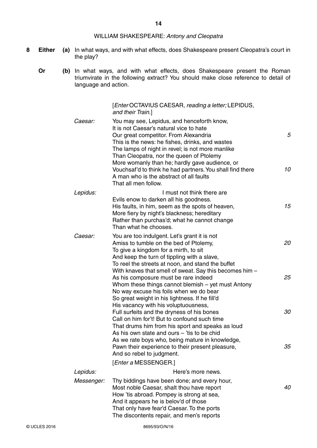 Cambridge A Level English - Language and Literature (AS Level only, from 2016) 8695 2016 Oct/Nov Paper 9 · Variant 3 question paper, page 14 of 20