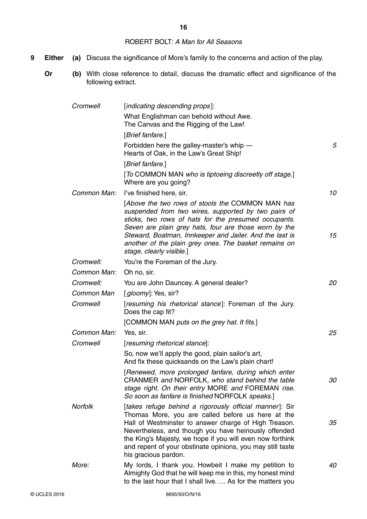 Cambridge A Level English - Language and Literature (AS Level only, from 2016) 8695 2016 Oct/Nov Paper 9 · Variant 3 question paper, page 16 of 20