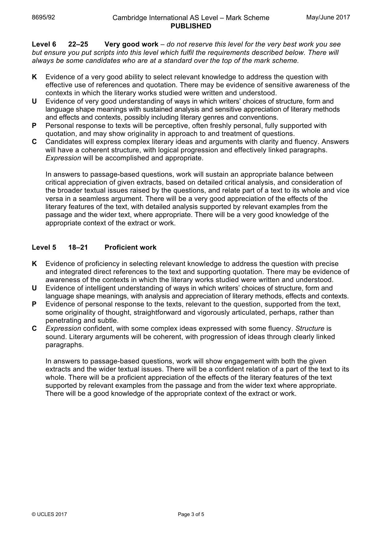 Mark scheme, page 3 of 5