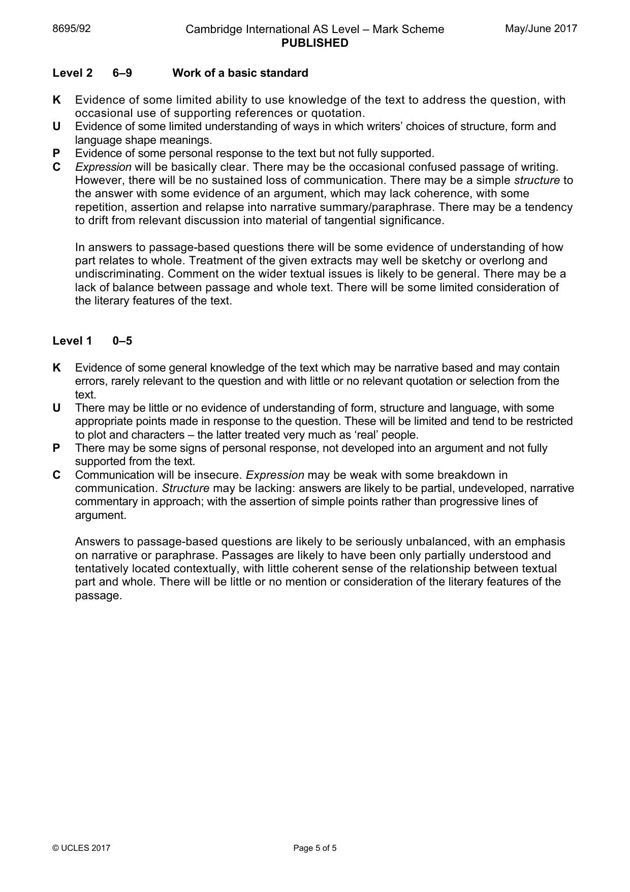 Mark scheme, page 5 of 5