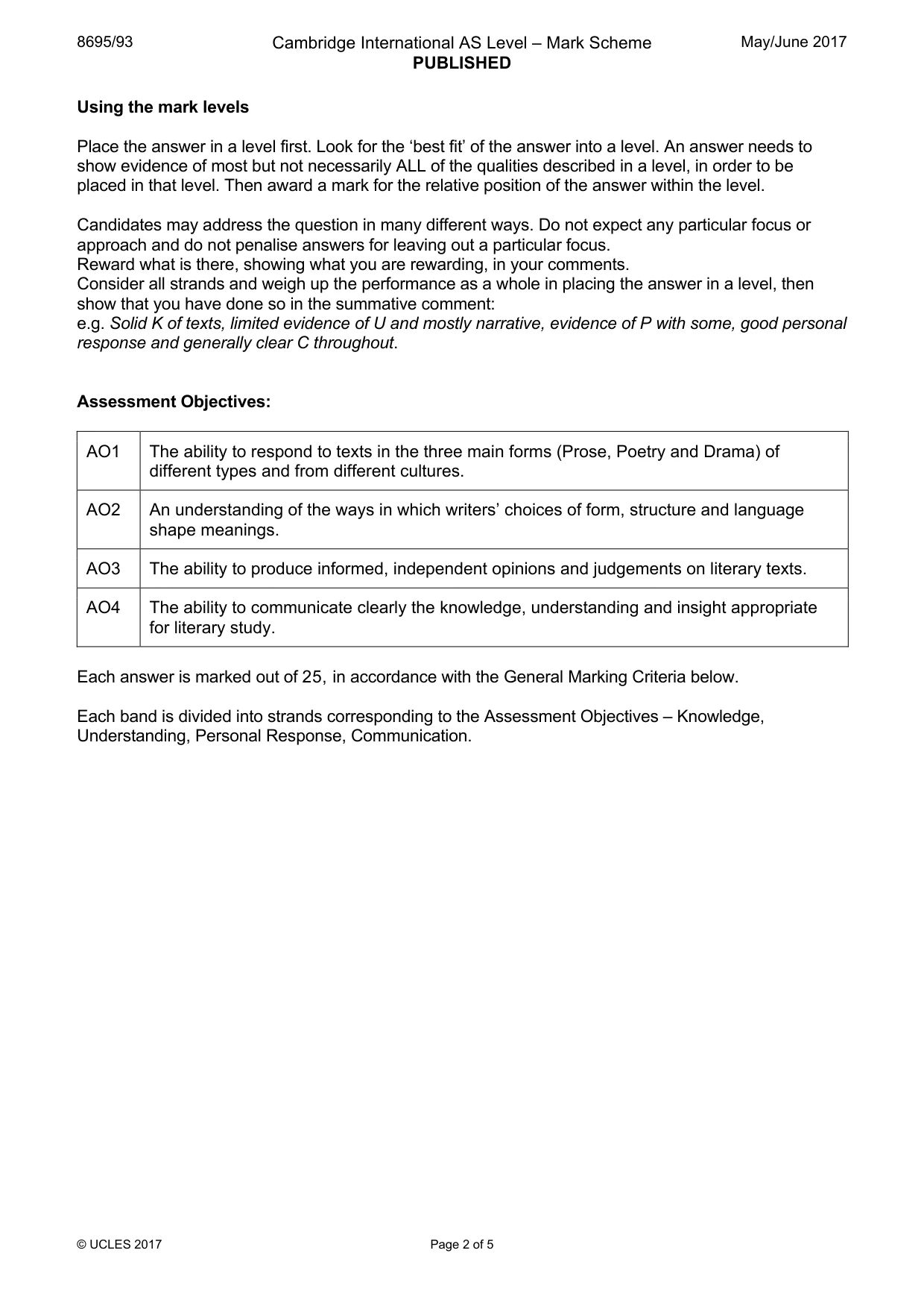 Mark scheme, page 2 of 5
