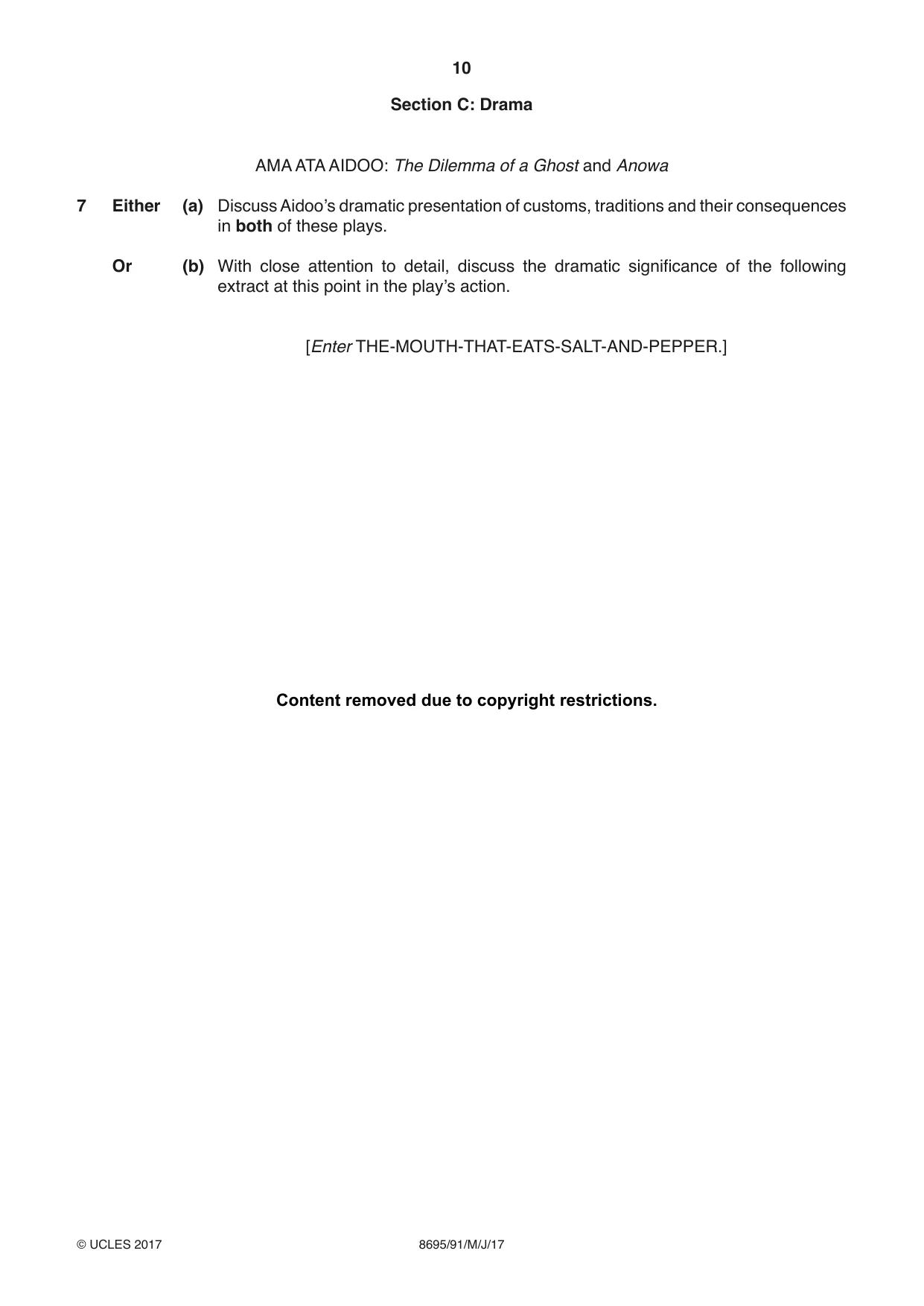Cambridge A Level English - Language and Literature (AS Level only, from 2016) 8695 2017 May/June Paper 9 · Variant 1 question paper, page 10 of 16