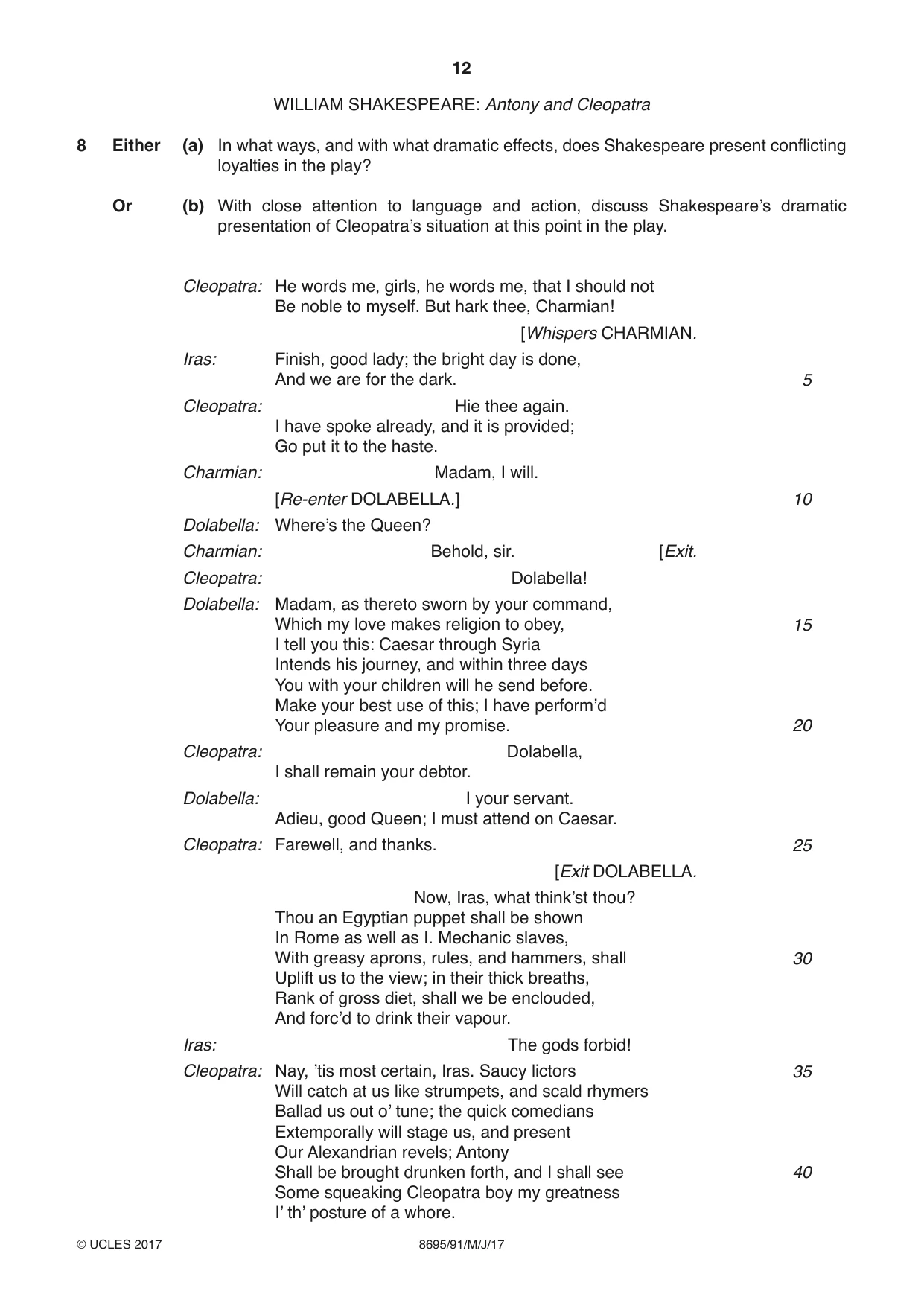 Cambridge A Level English - Language and Literature (AS Level only, from 2016) 8695 2017 May/June Paper 9 · Variant 1 question paper, page 12 of 16