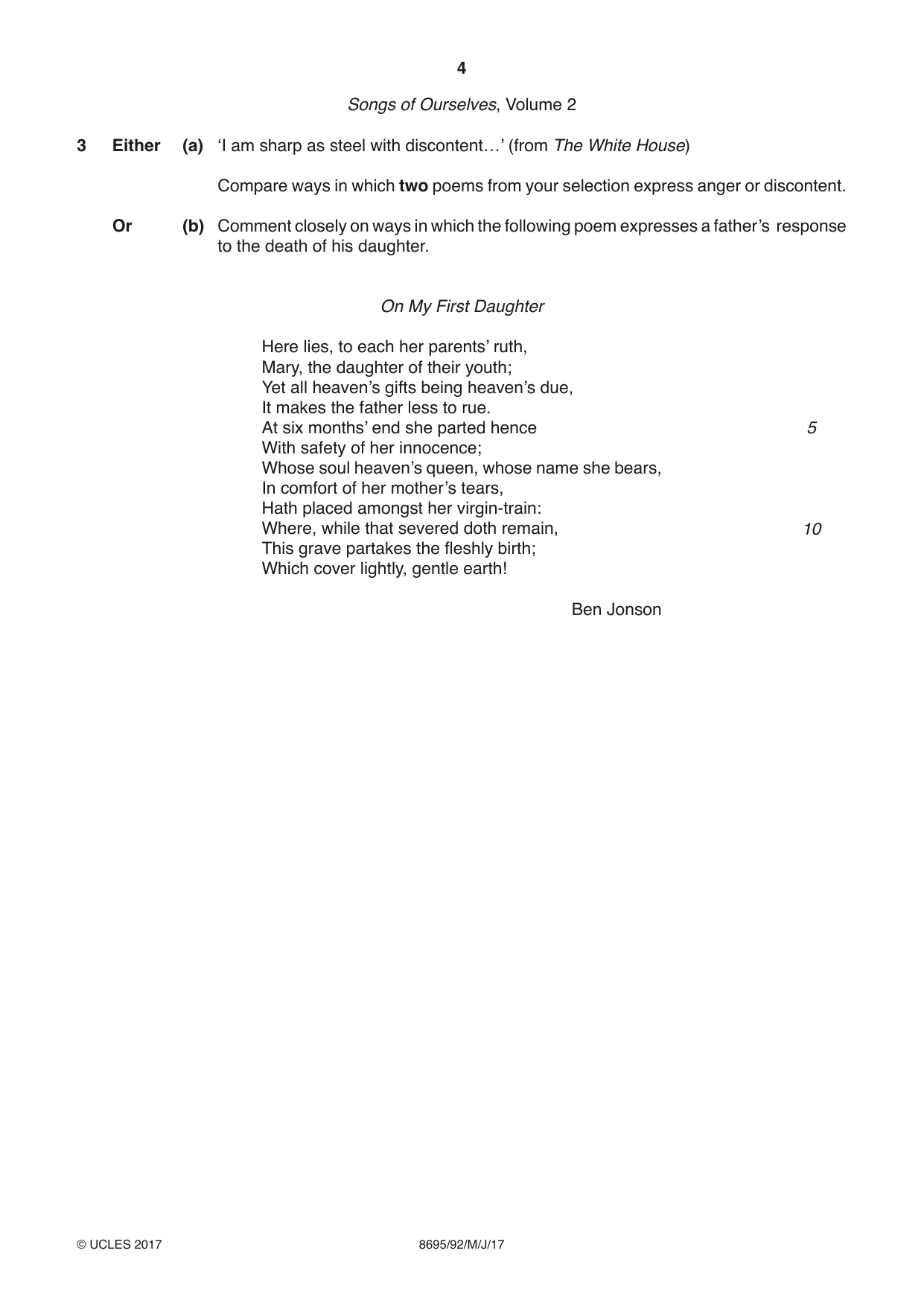 Cambridge A Level English - Language and Literature (AS Level only, from 2016) 8695 2017 May/June Paper 9 · Variant 2 question paper, page 4 of 20