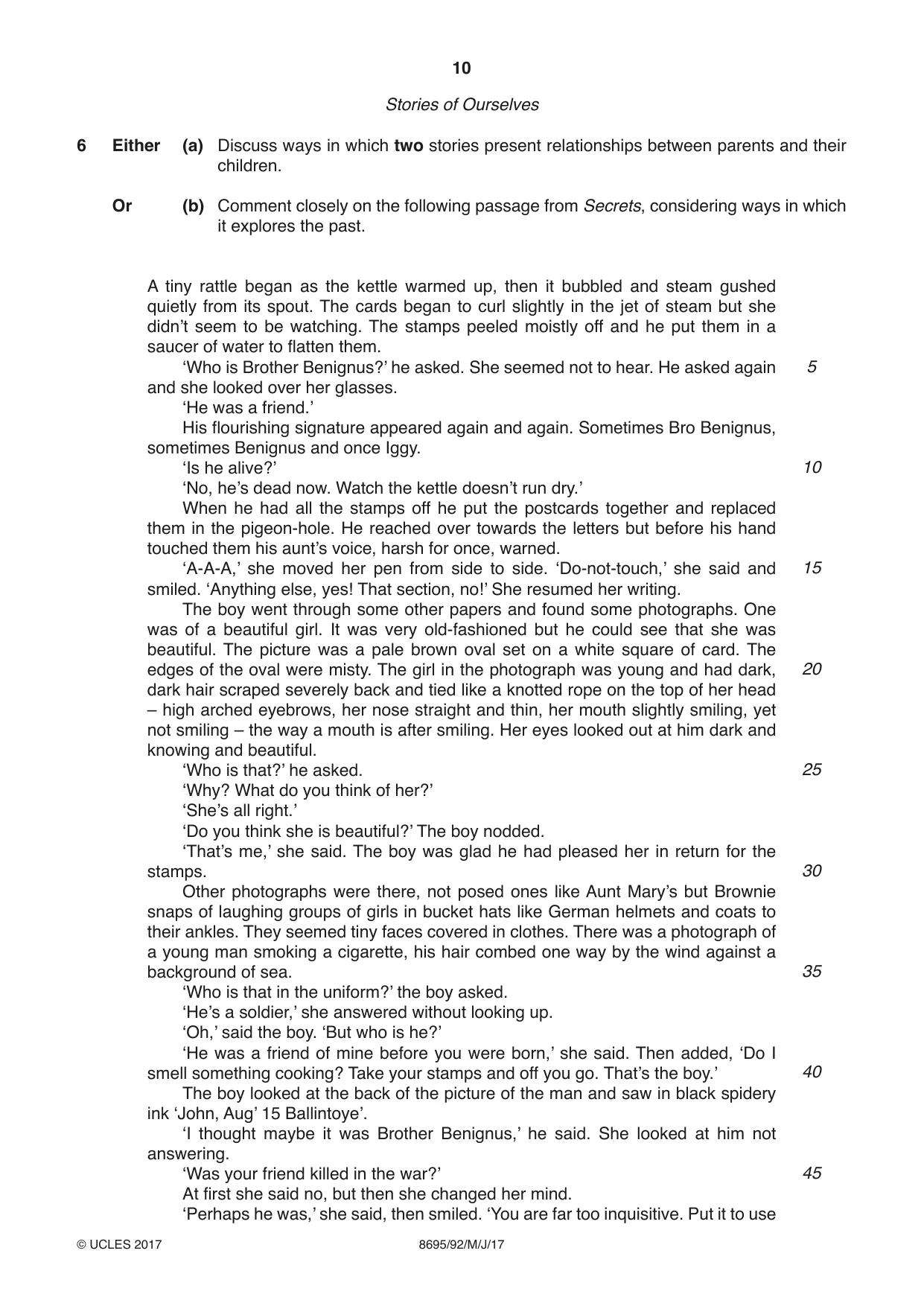Cambridge A Level English - Language and Literature (AS Level only, from 2016) 8695 2017 May/June Paper 9 · Variant 2 question paper, page 10 of 20