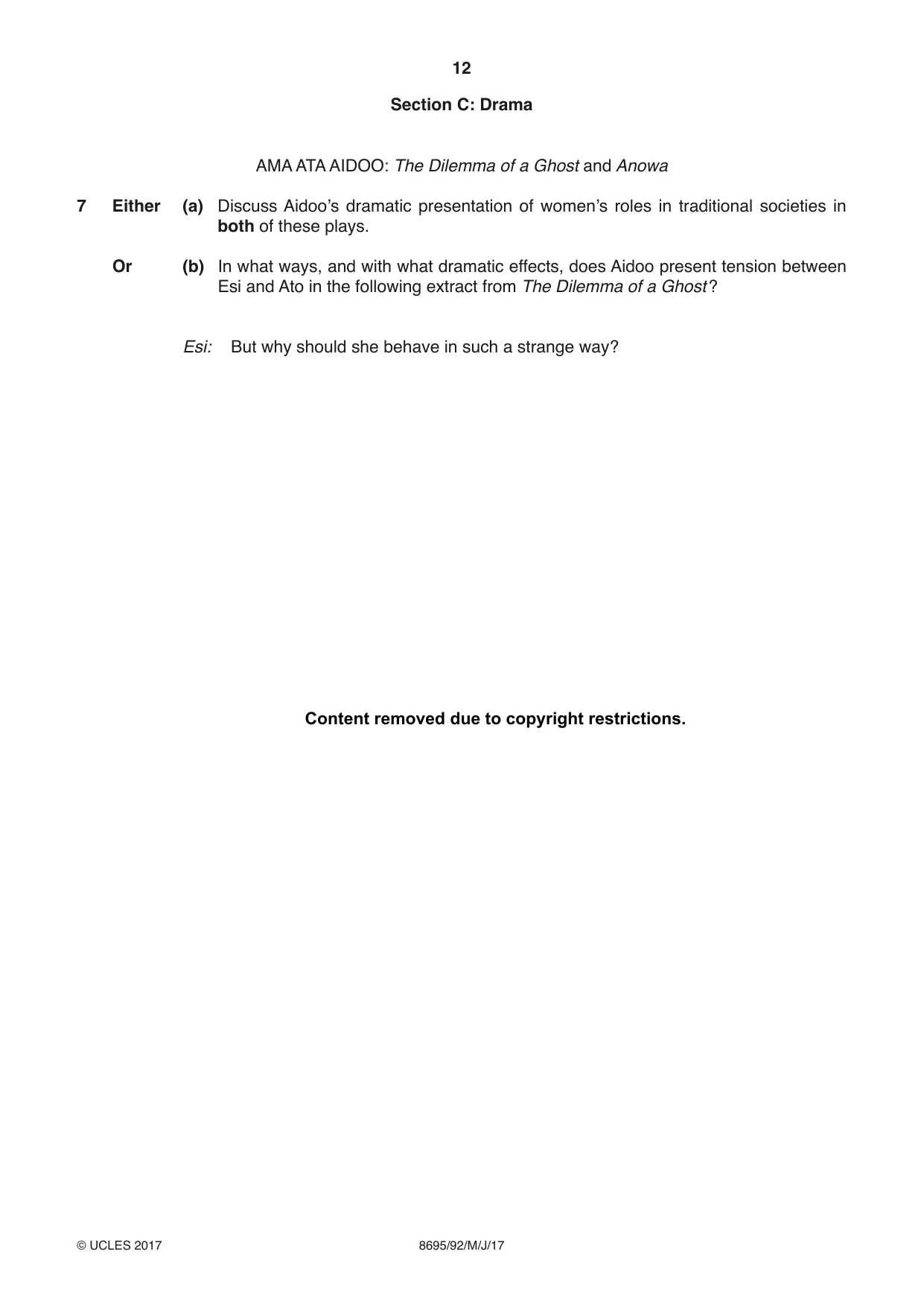 Cambridge A Level English - Language and Literature (AS Level only, from 2016) 8695 2017 May/June Paper 9 · Variant 2 question paper, page 12 of 20