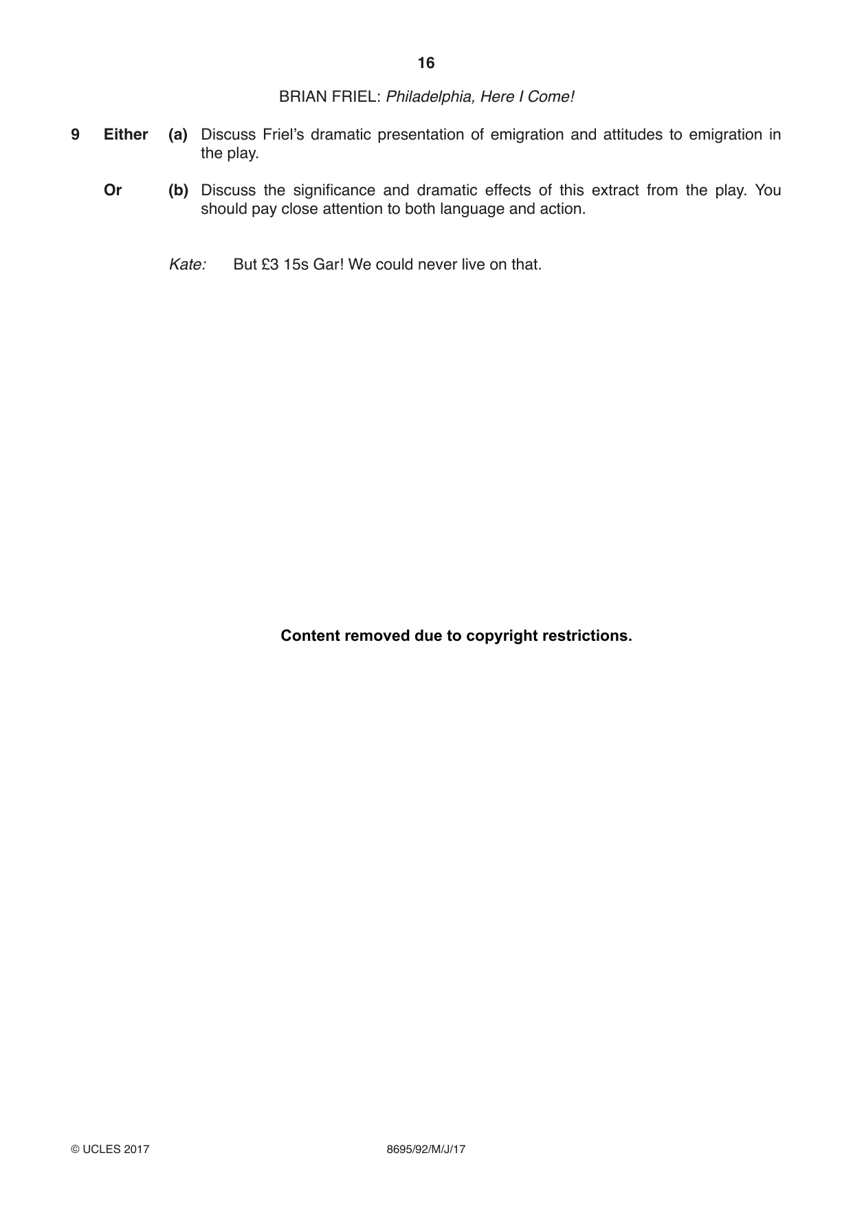 Cambridge A Level English - Language and Literature (AS Level only, from 2016) 8695 2017 May/June Paper 9 · Variant 2 question paper, page 16 of 20