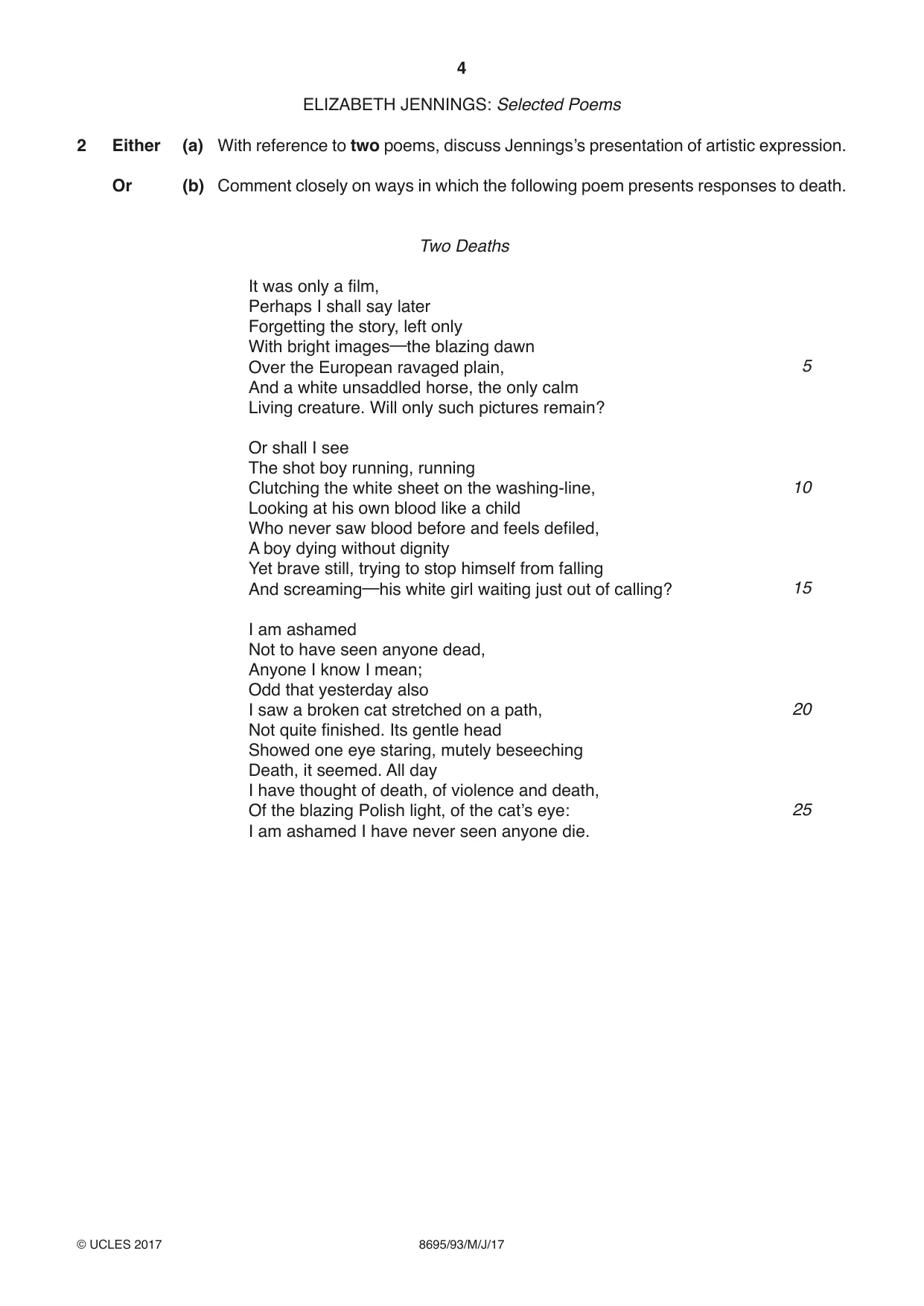 Cambridge A Level English - Language and Literature (AS Level only, from 2016) 8695 2017 May/June Paper 9 · Variant 3 question paper, page 4 of 20