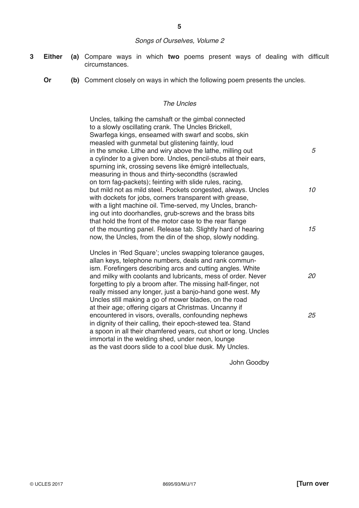 Cambridge A Level English - Language and Literature (AS Level only, from 2016) 8695 2017 May/June Paper 9 · Variant 3 question paper, page 5 of 20