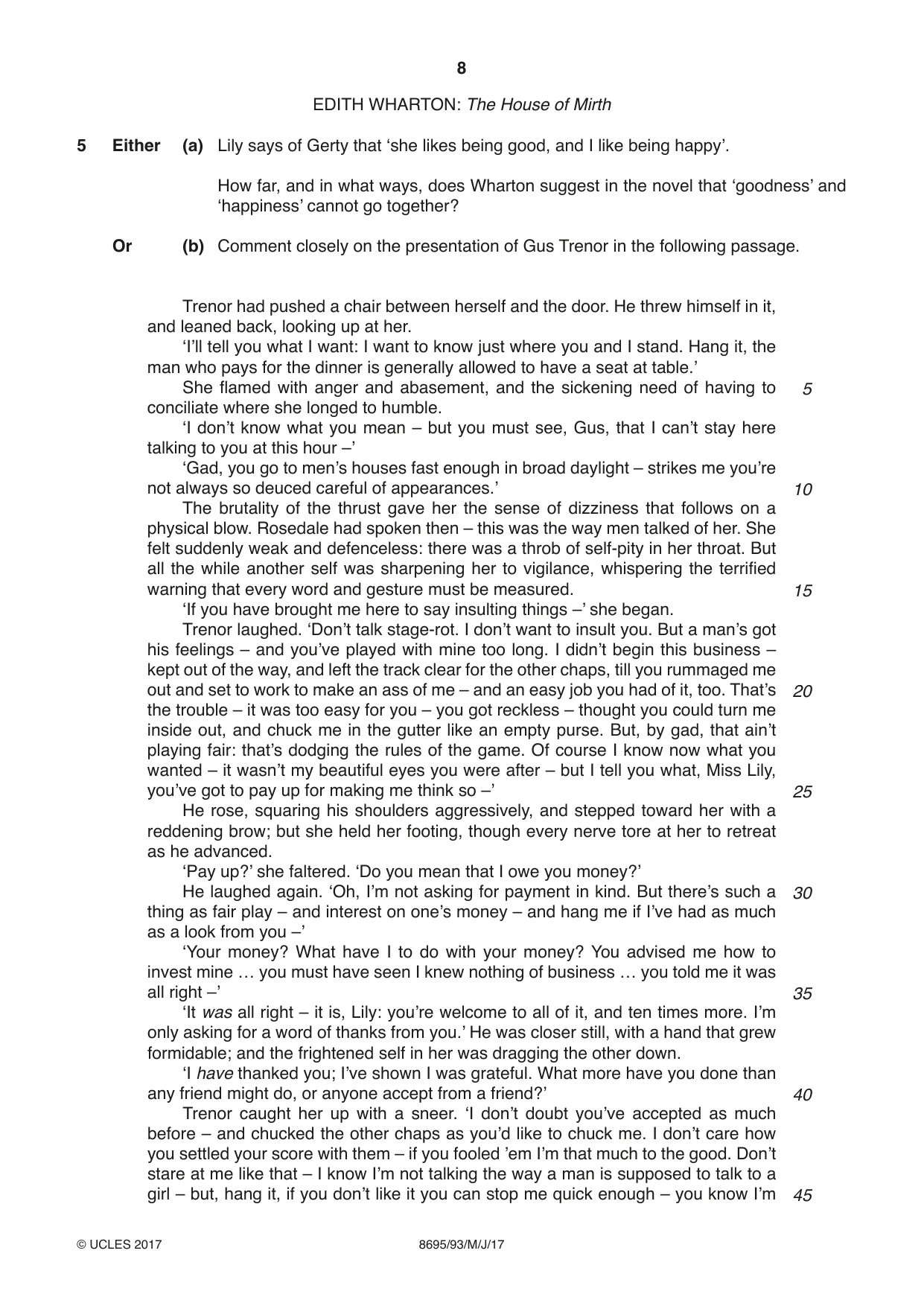 Cambridge A Level English - Language and Literature (AS Level only, from 2016) 8695 2017 May/June Paper 9 · Variant 3 question paper, page 8 of 20