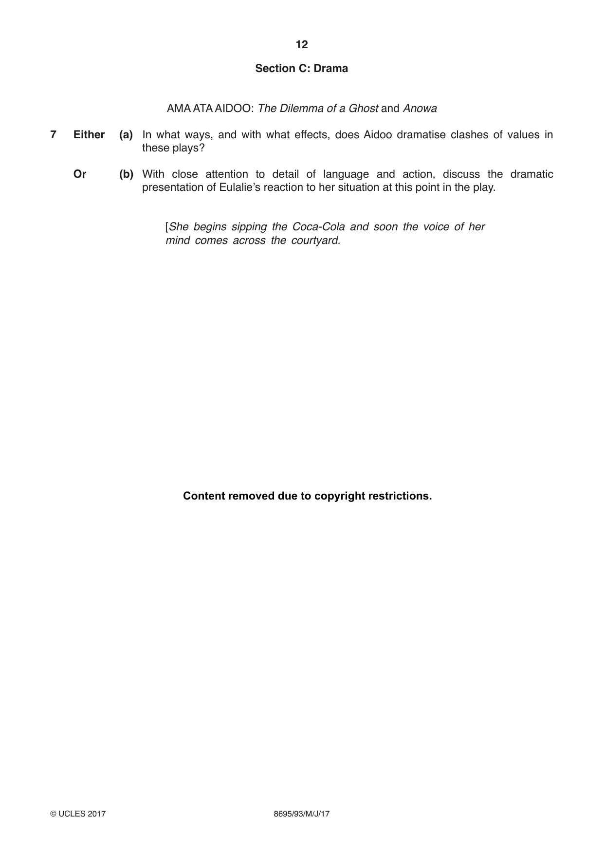 Cambridge A Level English - Language and Literature (AS Level only, from 2016) 8695 2017 May/June Paper 9 · Variant 3 question paper, page 12 of 20
