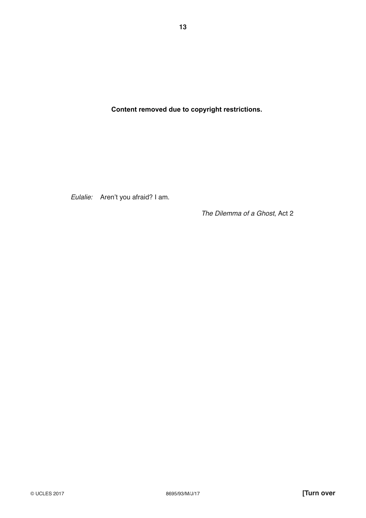 Cambridge A Level English - Language and Literature (AS Level only, from 2016) 8695 2017 May/June Paper 9 · Variant 3 question paper, page 13 of 20