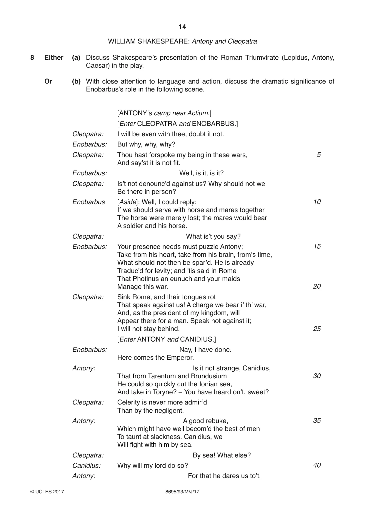 Cambridge A Level English - Language and Literature (AS Level only, from 2016) 8695 2017 May/June Paper 9 · Variant 3 question paper, page 14 of 20