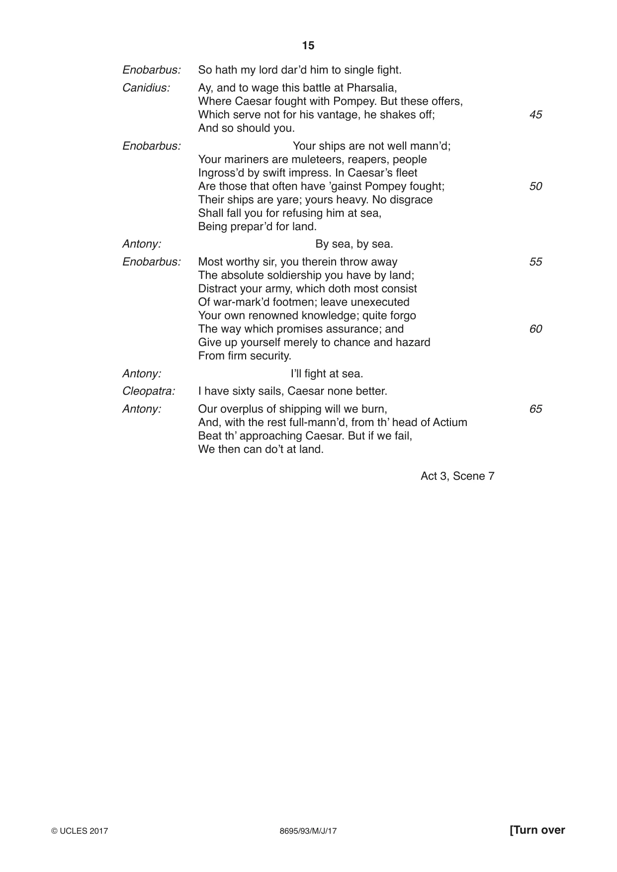 Cambridge A Level English - Language and Literature (AS Level only, from 2016) 8695 2017 May/June Paper 9 · Variant 3 question paper, page 15 of 20