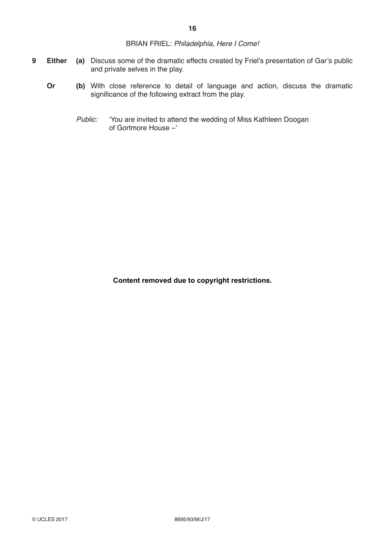 Cambridge A Level English - Language and Literature (AS Level only, from 2016) 8695 2017 May/June Paper 9 · Variant 3 question paper, page 16 of 20