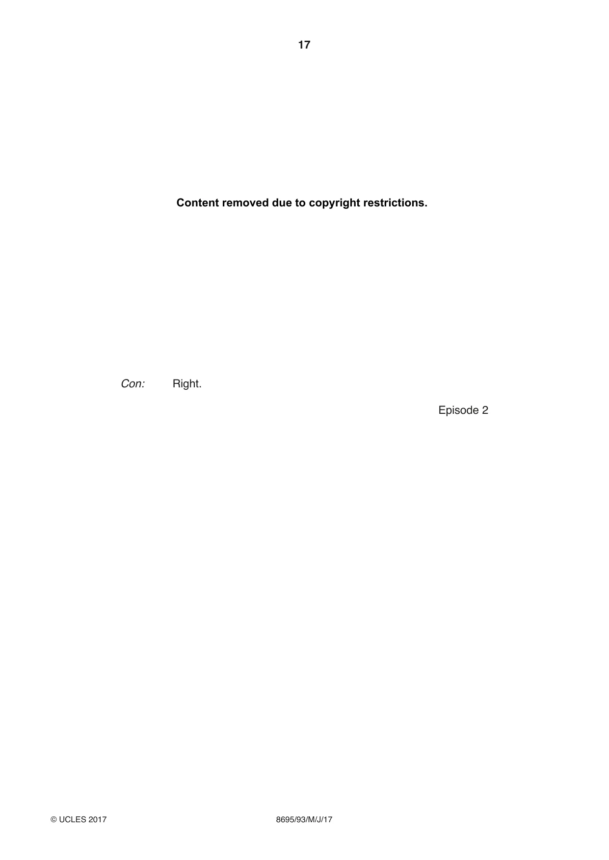 Cambridge A Level English - Language and Literature (AS Level only, from 2016) 8695 2017 May/June Paper 9 · Variant 3 question paper, page 17 of 20