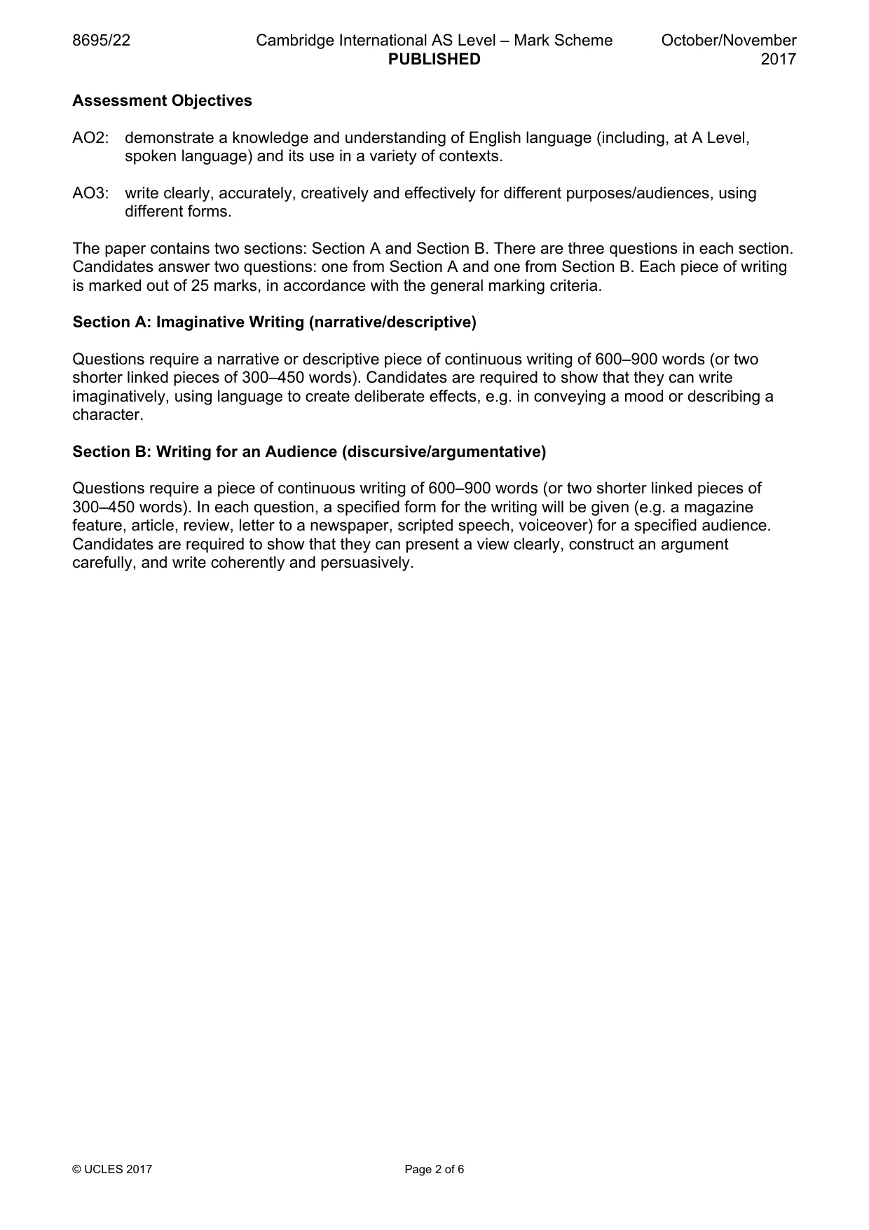 Mark scheme, page 2 of 6