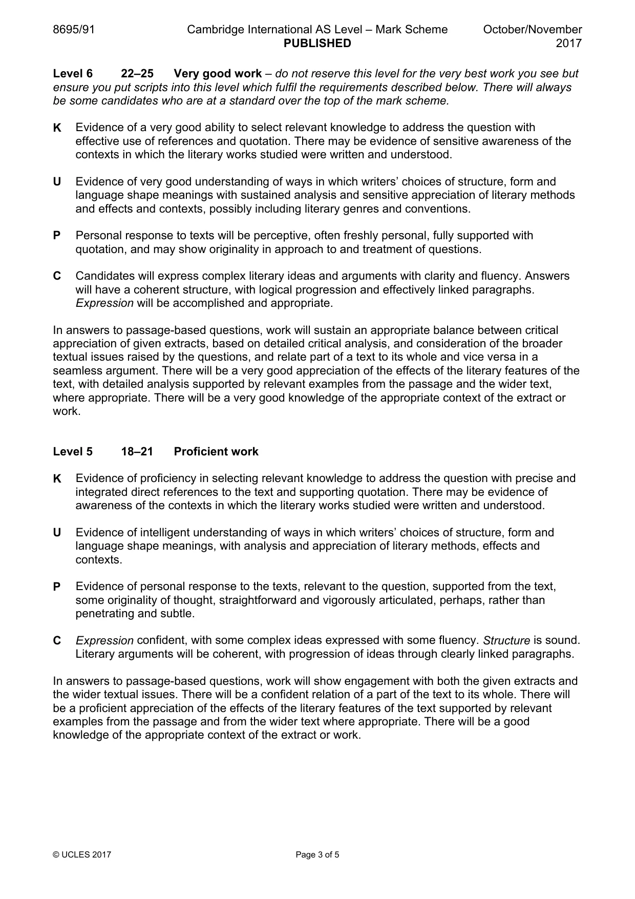 Mark scheme, page 3 of 5