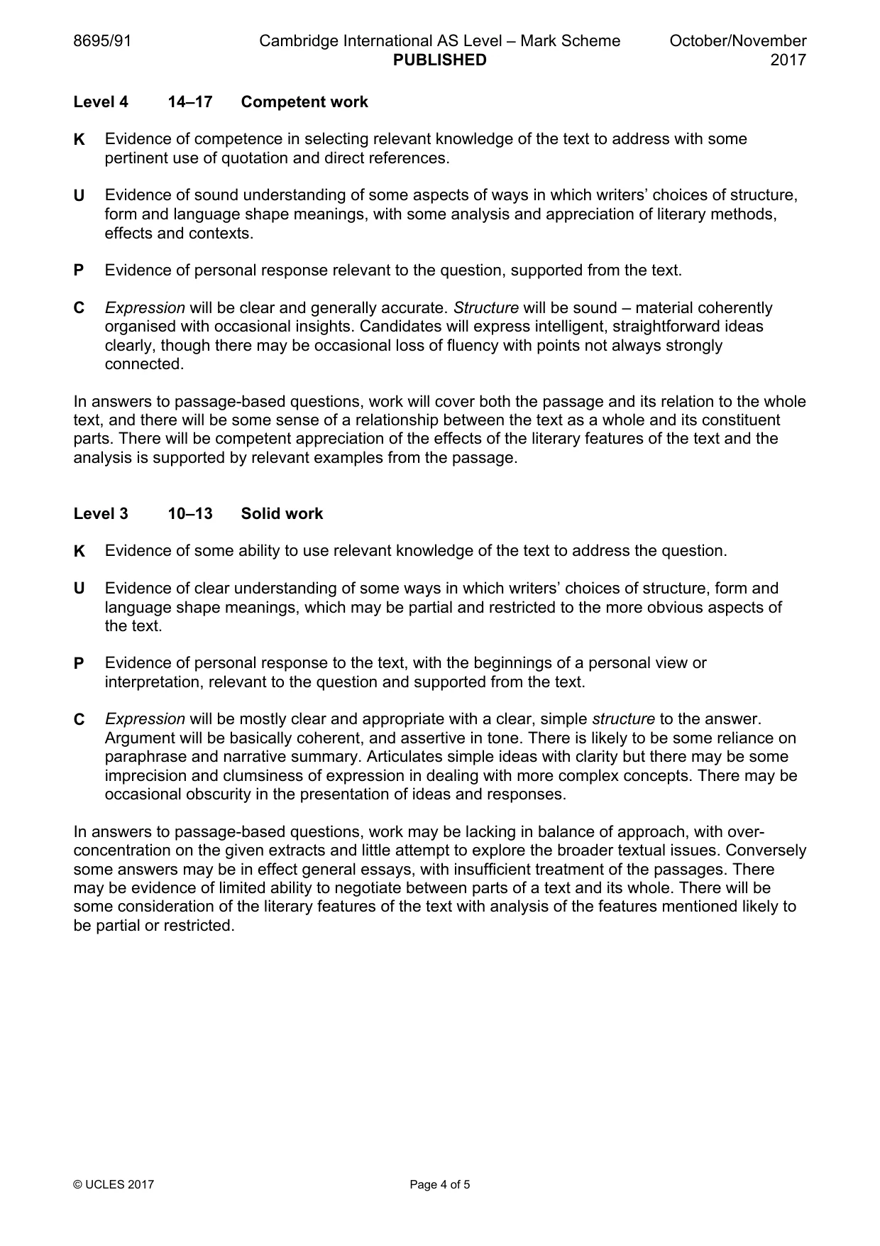 Mark scheme, page 4 of 5