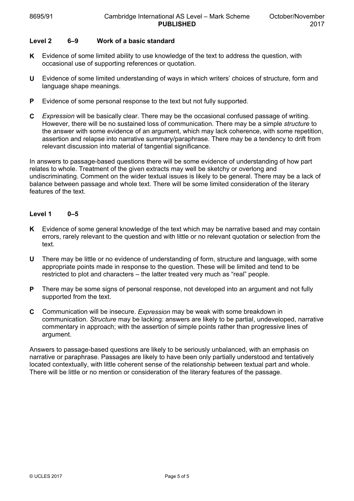 Mark scheme, page 5 of 5