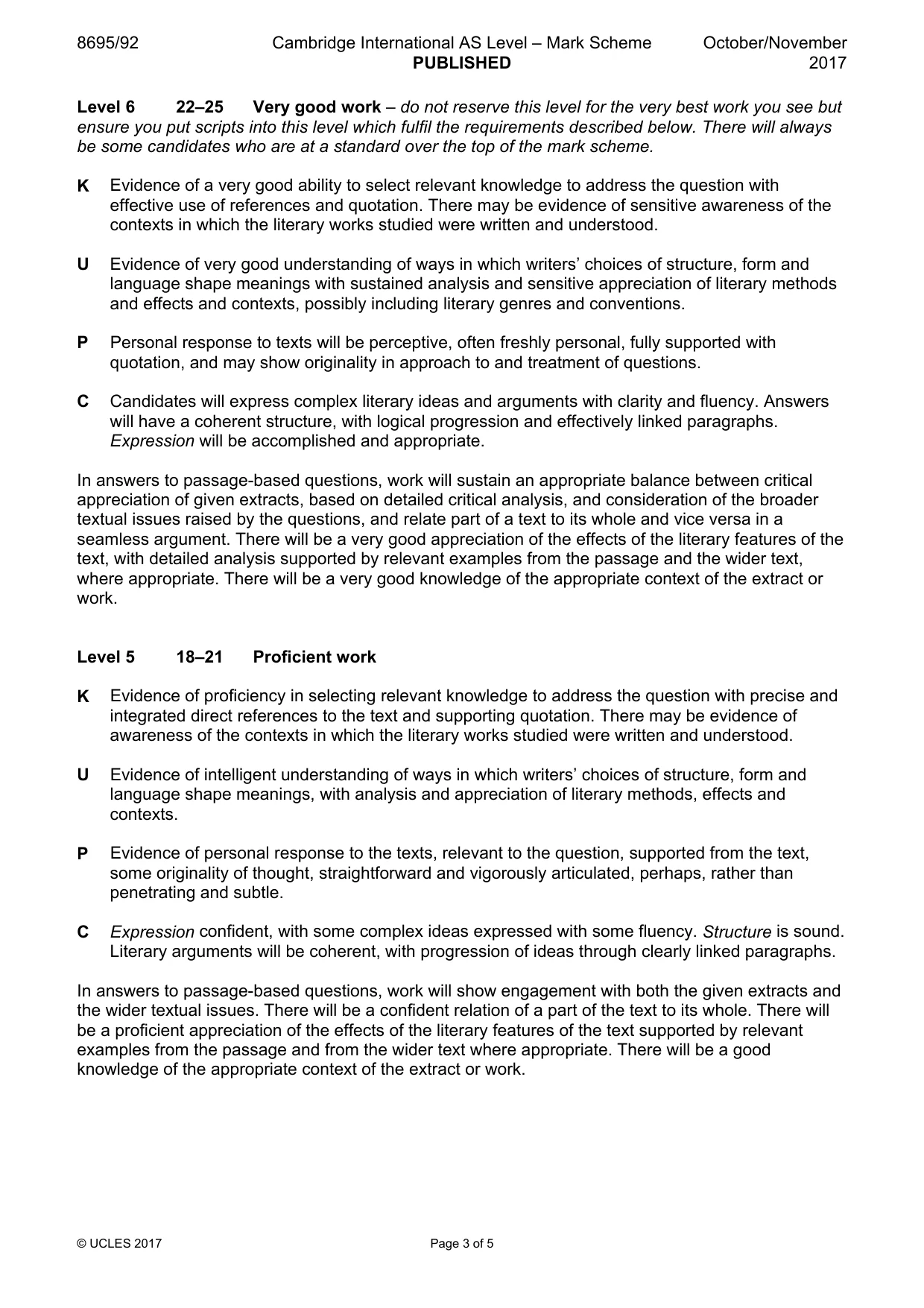 Mark scheme, page 3 of 5