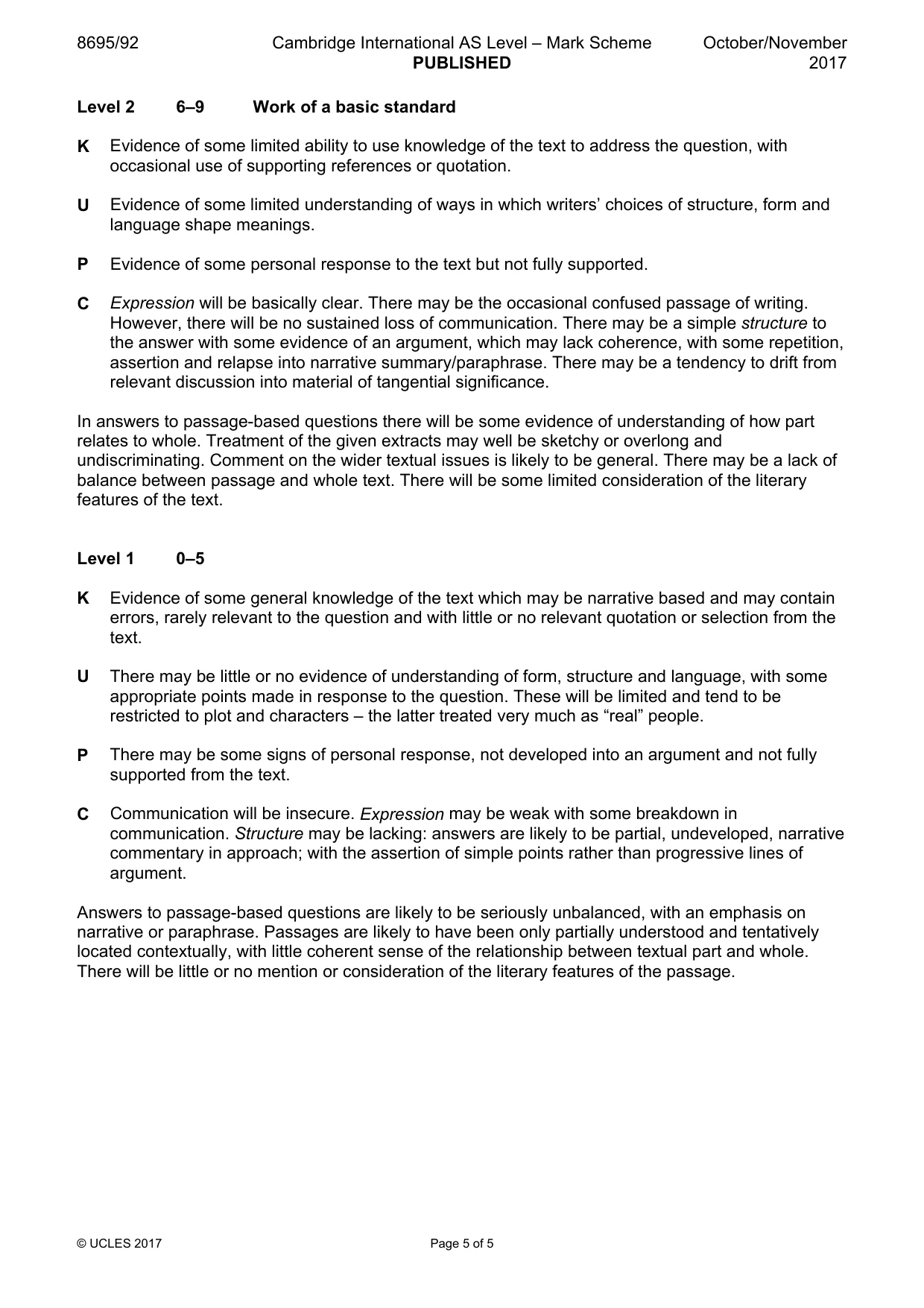 Mark scheme, page 5 of 5