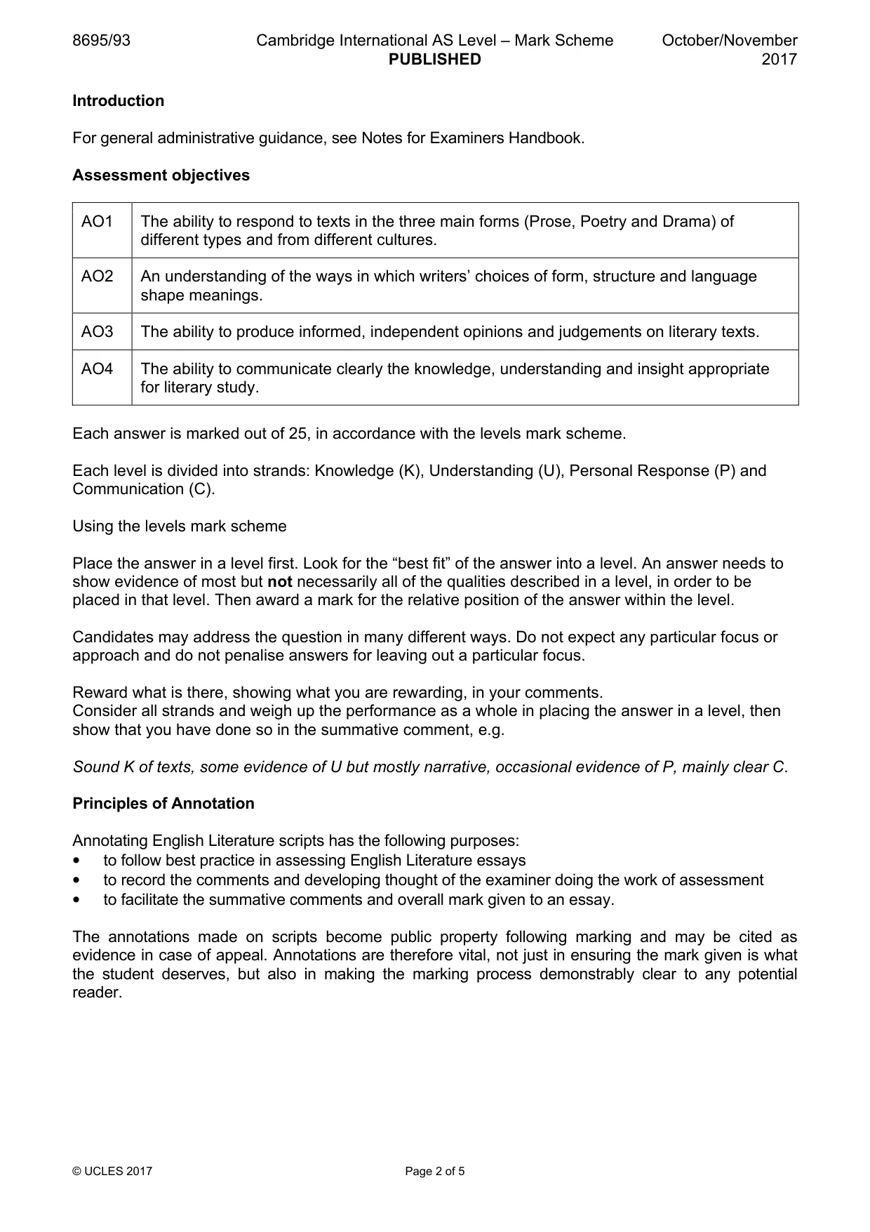 Mark scheme, page 2 of 5