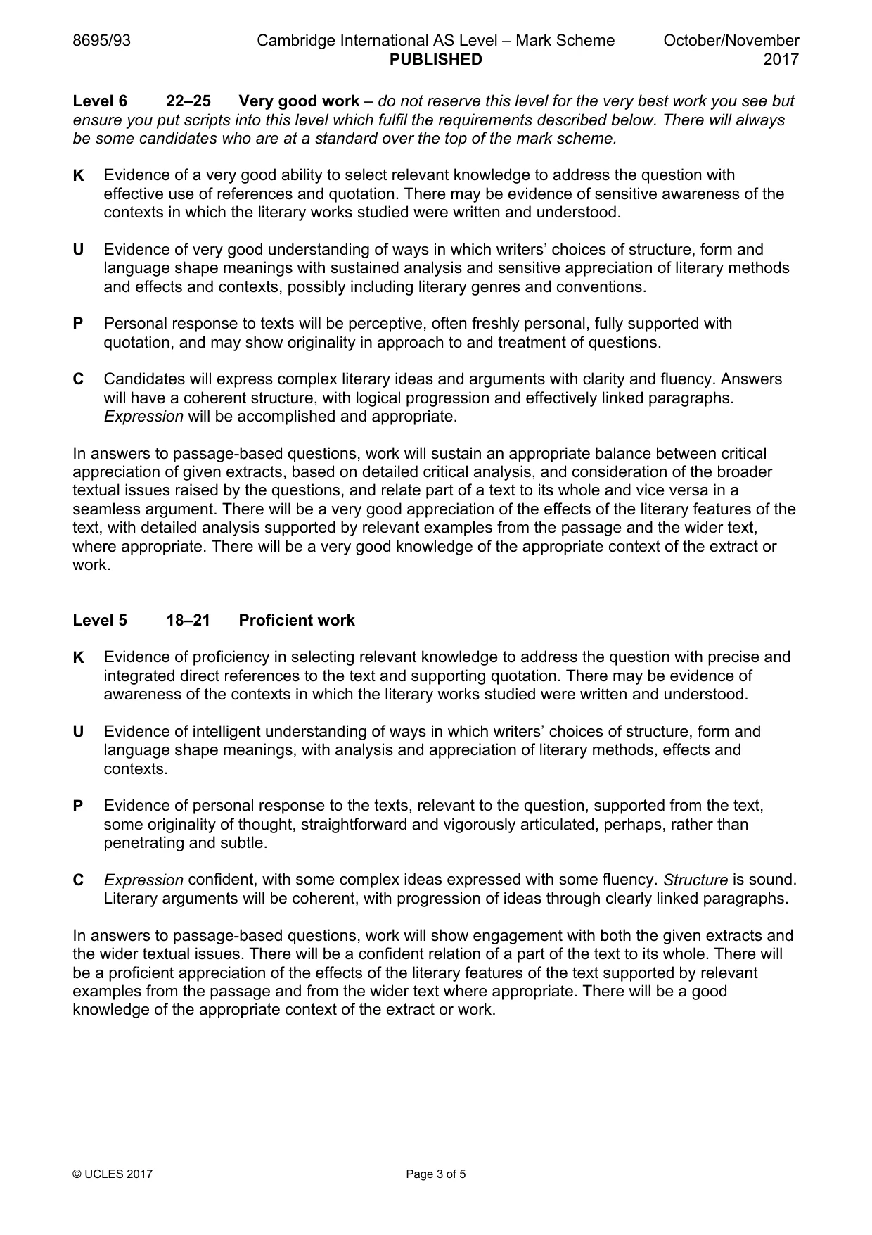 Mark scheme, page 3 of 5