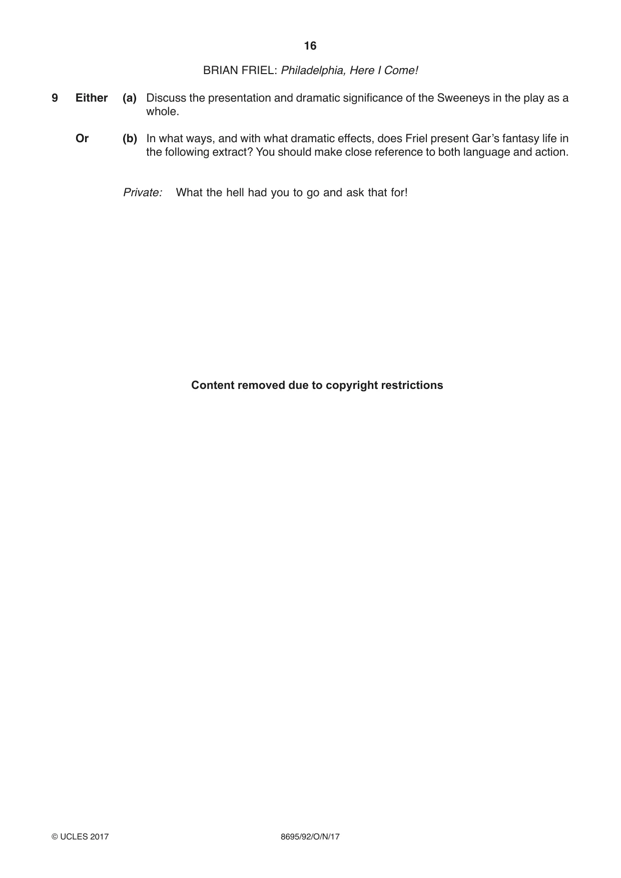 Cambridge A Level English - Language and Literature (AS Level only, from 2016) 8695 2017 Oct/Nov Paper 9 · Variant 2 question paper, page 16 of 20