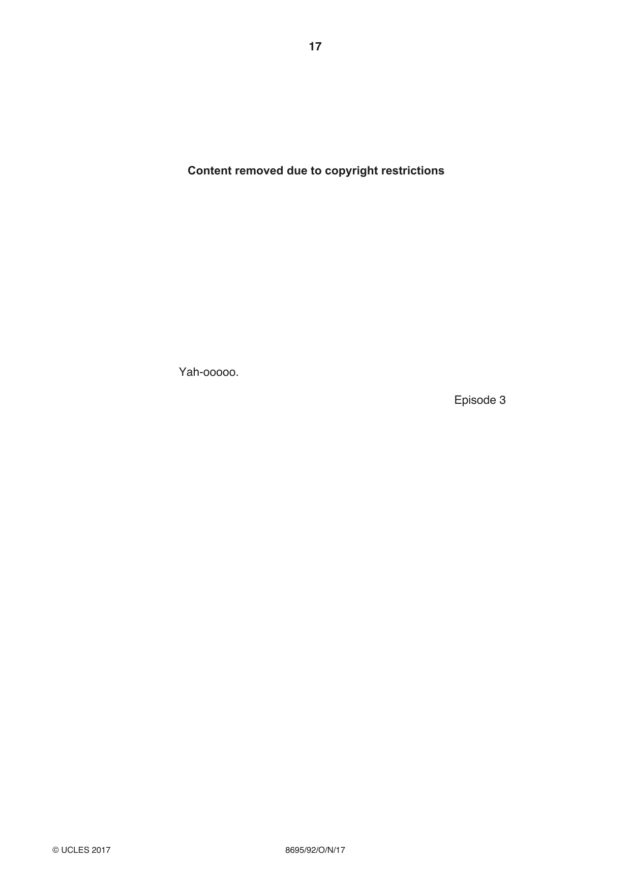 Cambridge A Level English - Language and Literature (AS Level only, from 2016) 8695 2017 Oct/Nov Paper 9 · Variant 2 question paper, page 17 of 20