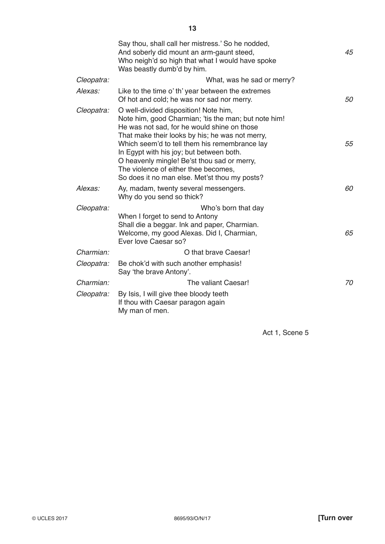 Cambridge A Level English - Language and Literature (AS Level only, from 2016) 8695 2017 Oct/Nov Paper 9 · Variant 3 question paper, page 13 of 16