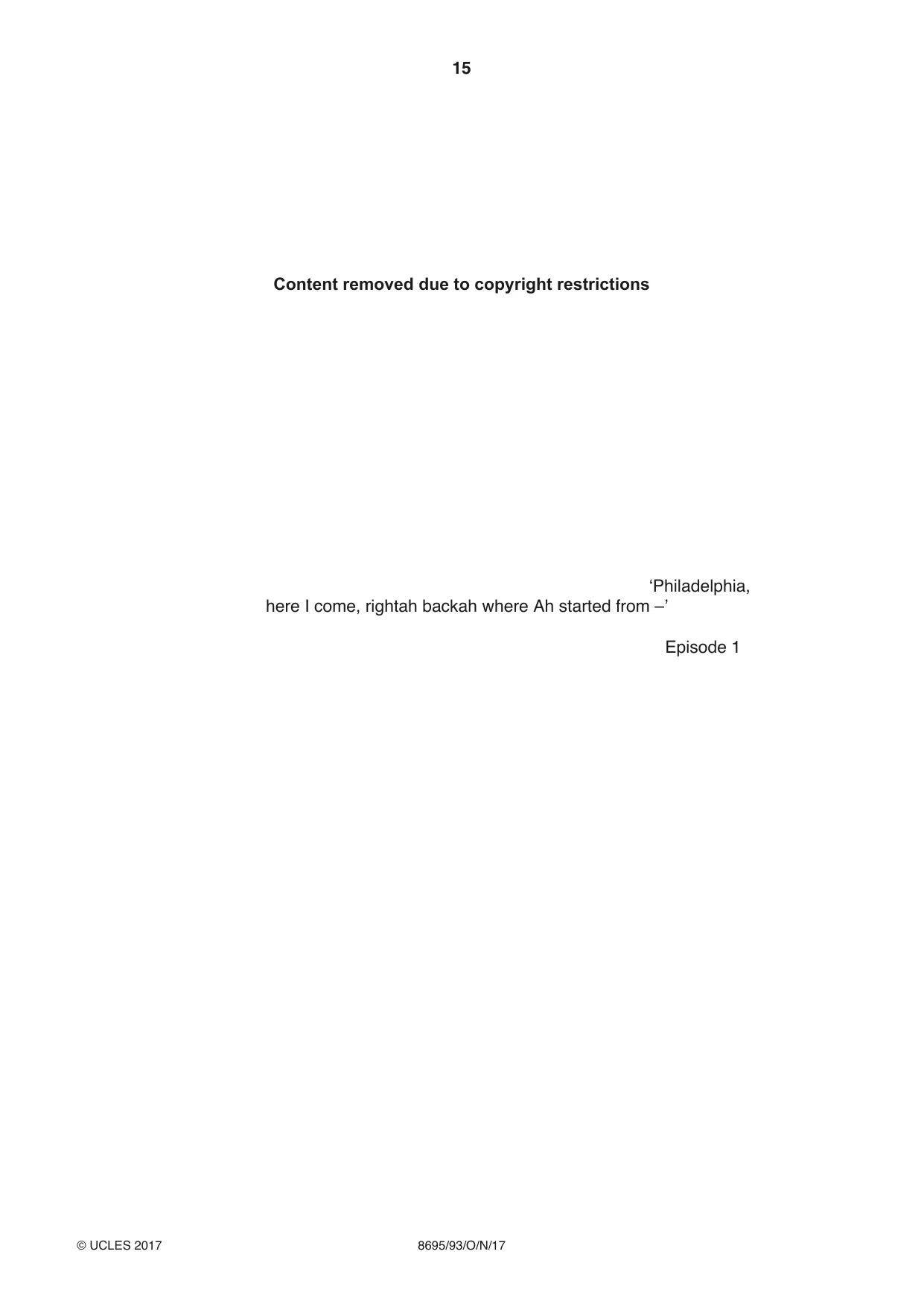 Cambridge A Level English - Language and Literature (AS Level only, from 2016) 8695 2017 Oct/Nov Paper 9 · Variant 3 question paper, page 15 of 16