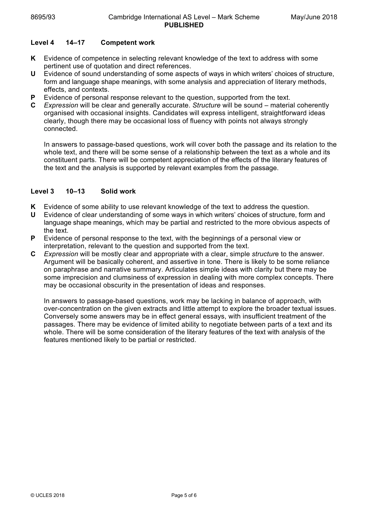 Mark scheme, page 5 of 6